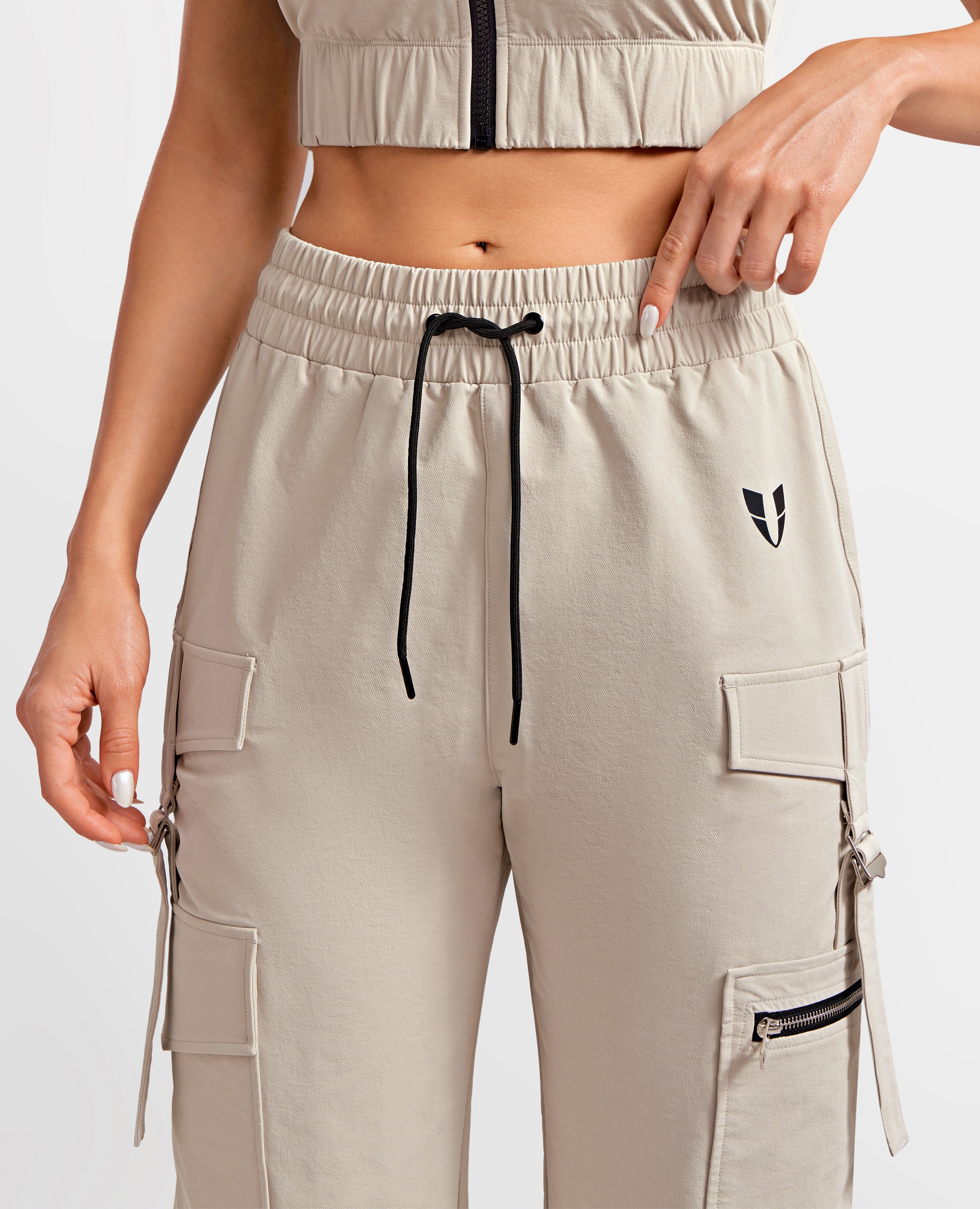 Pantalones de energía de carga de ajuste suelto - Apricots Gray