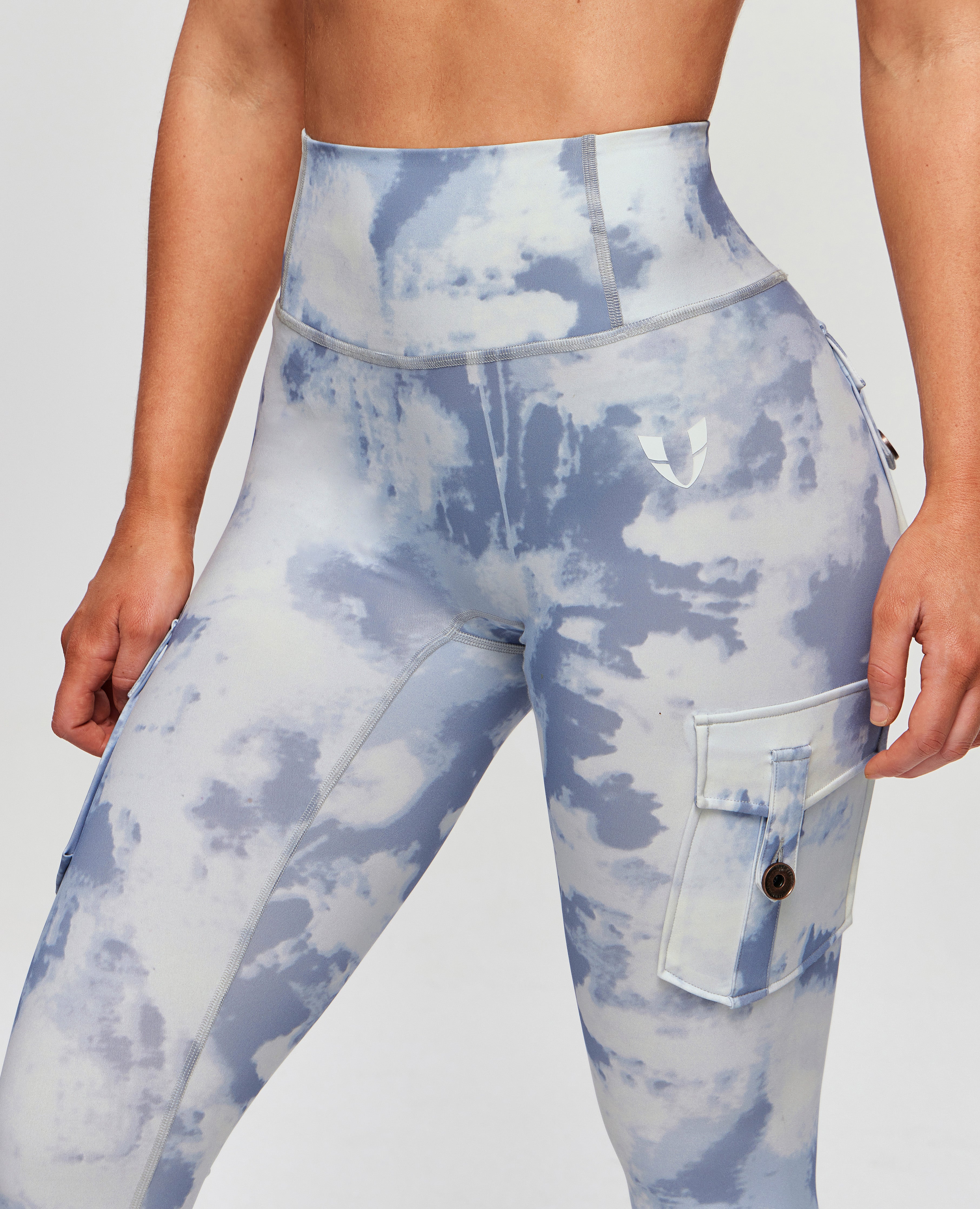 High Waist Cargo Leggings - Grey Blue Gradient