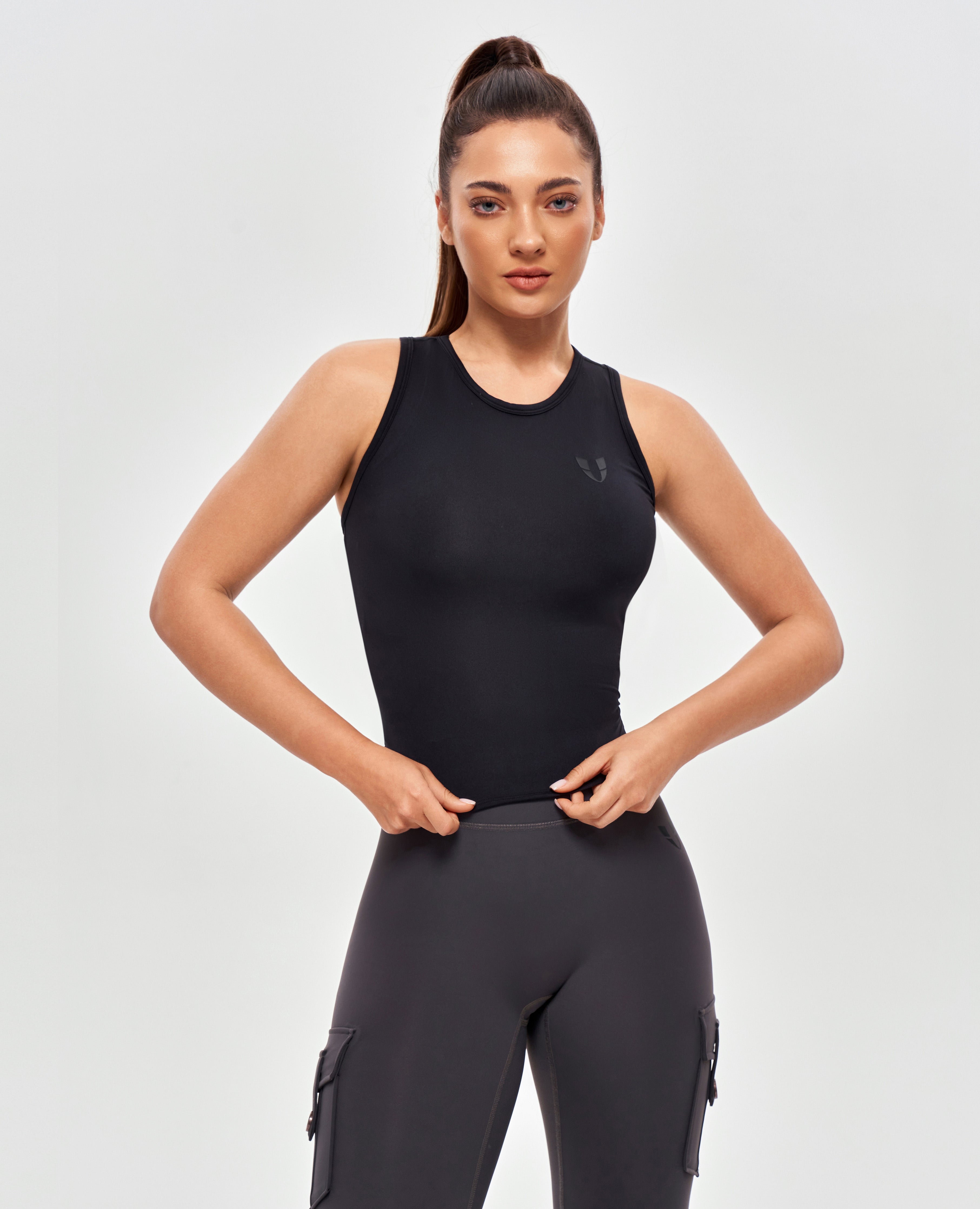 Sport-Tanktop mit Rundhalsausschnitt – Schwarz