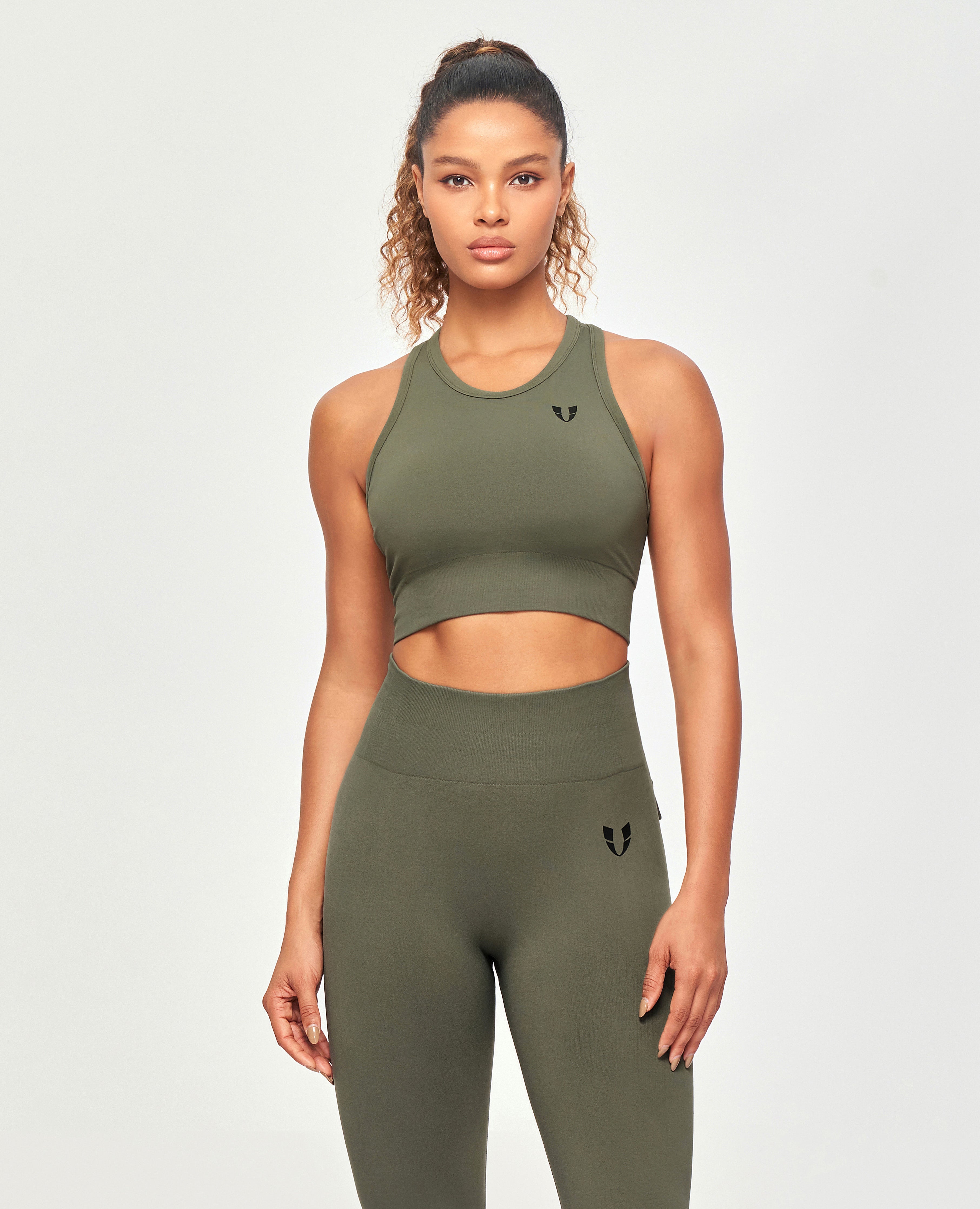 Nahtlose Cargo-Leggings – Olivgrün