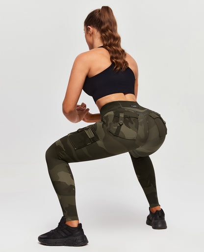 Cargo-Leggings mit hoher Taille - Armeegrünes Camouflage