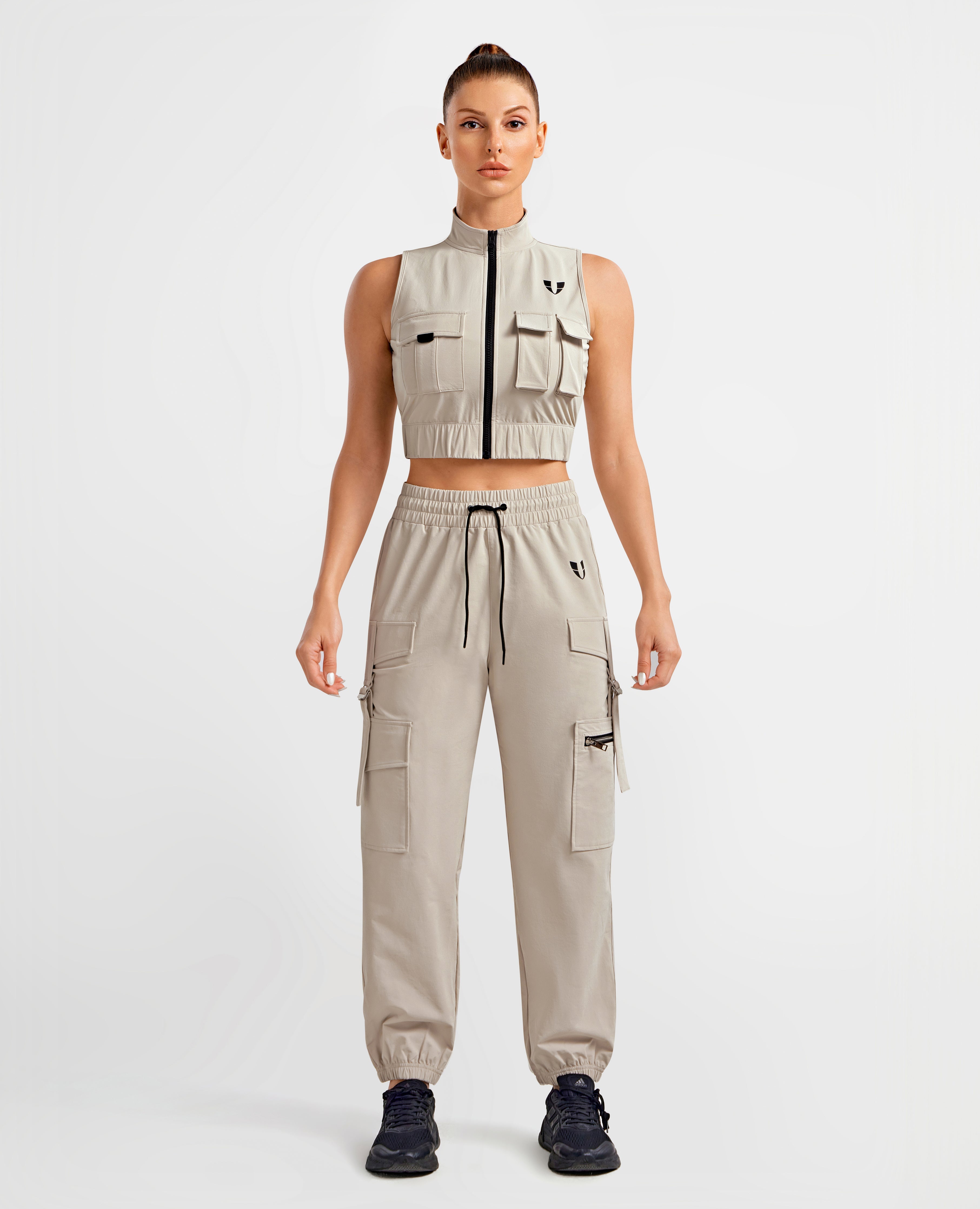 Loose Fit Cargo Power Pants - apricots gray