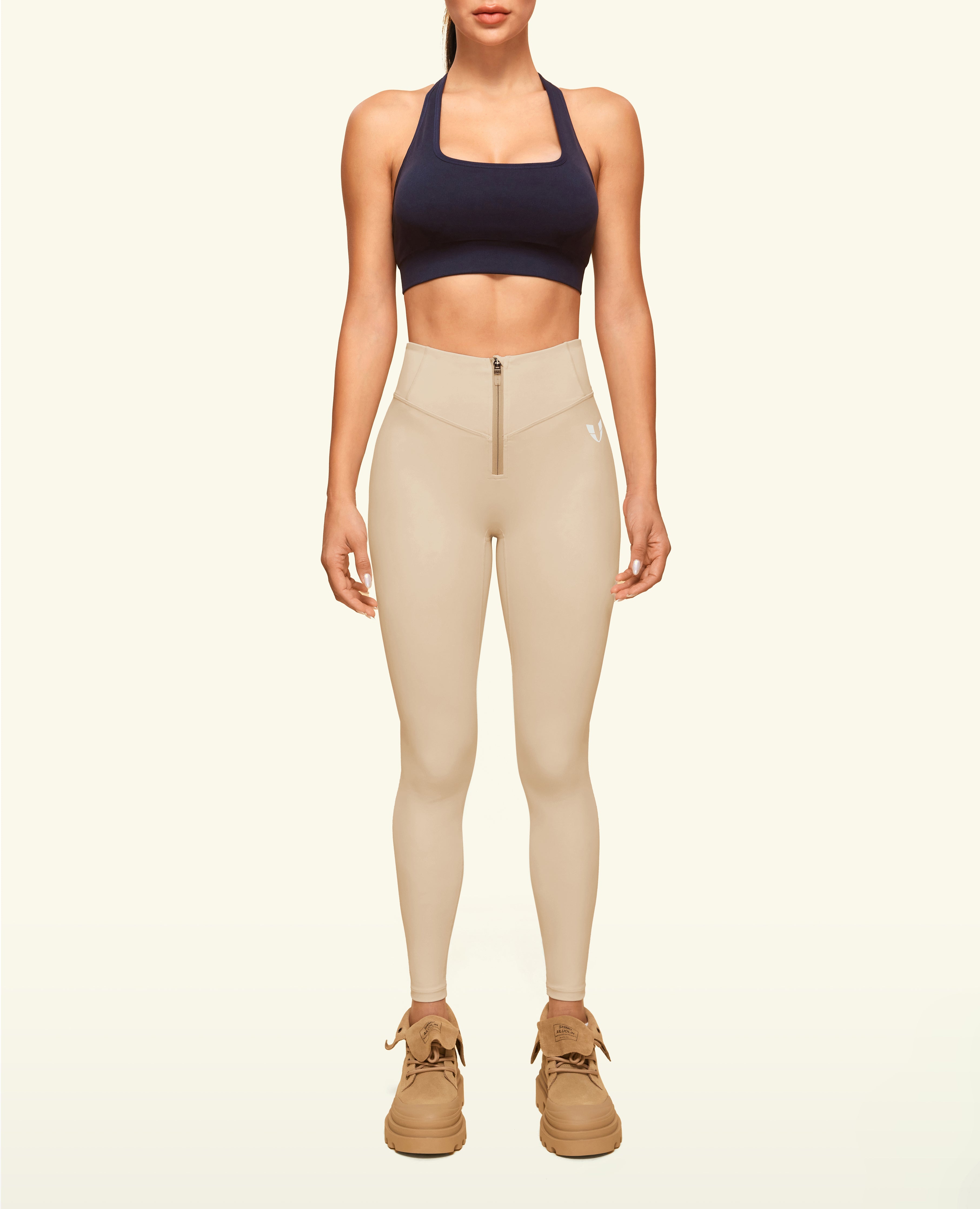 Zip Front Pocket Powerful leggings - Sand