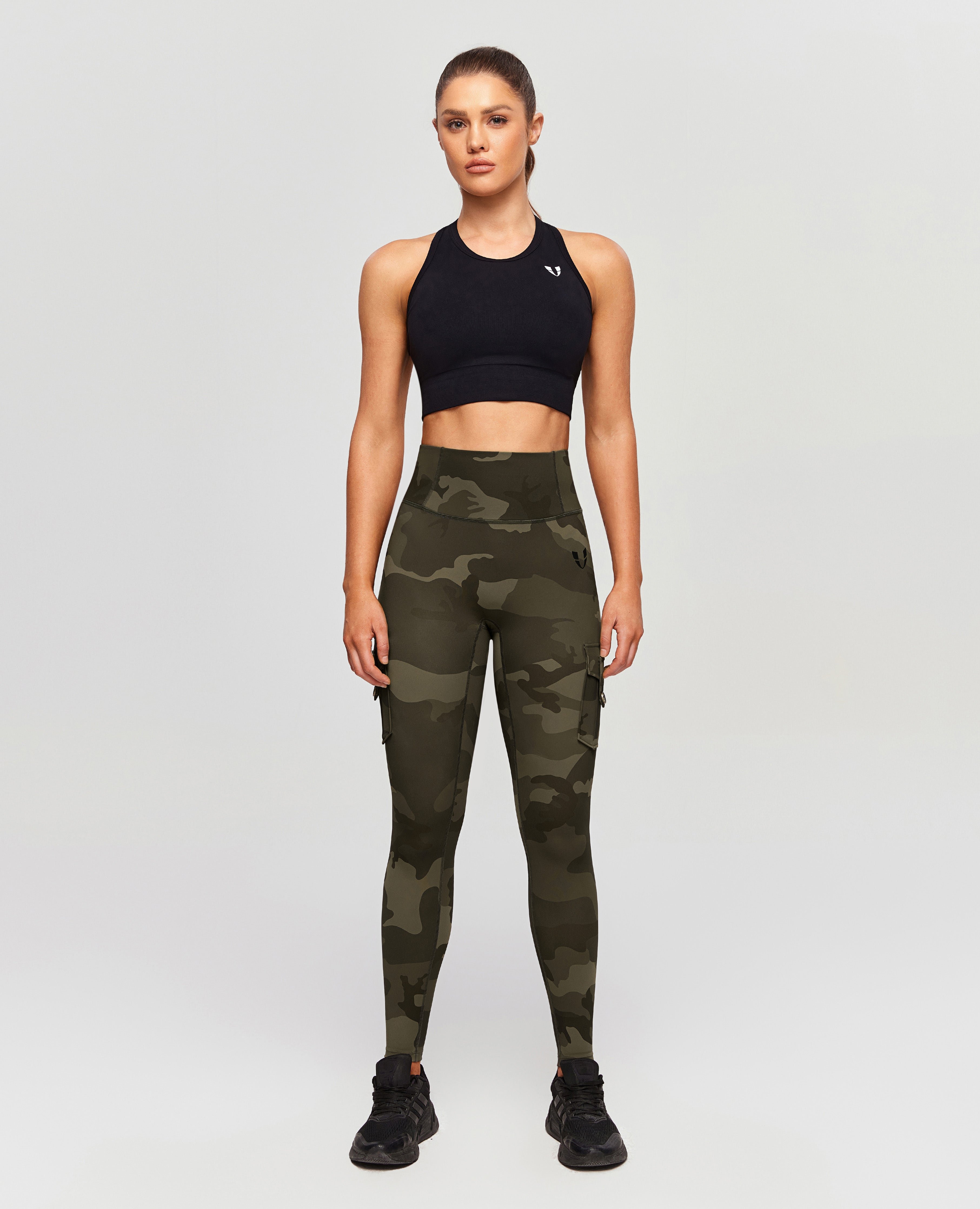 High Waist Cargo Leggings - Army Green Camouflage