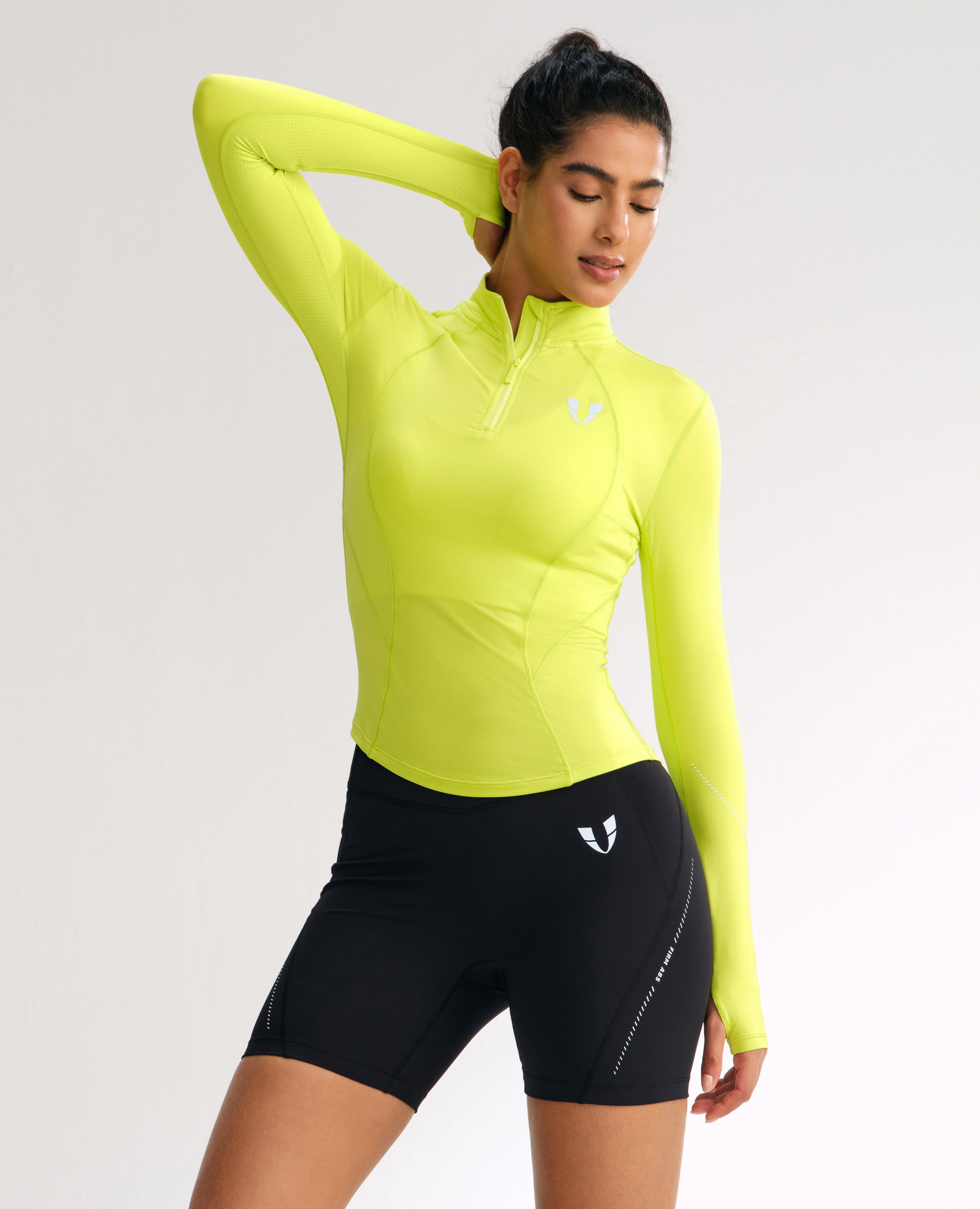 Slim Fit Fleece Half Zip Workout Top - Lemon Yellow