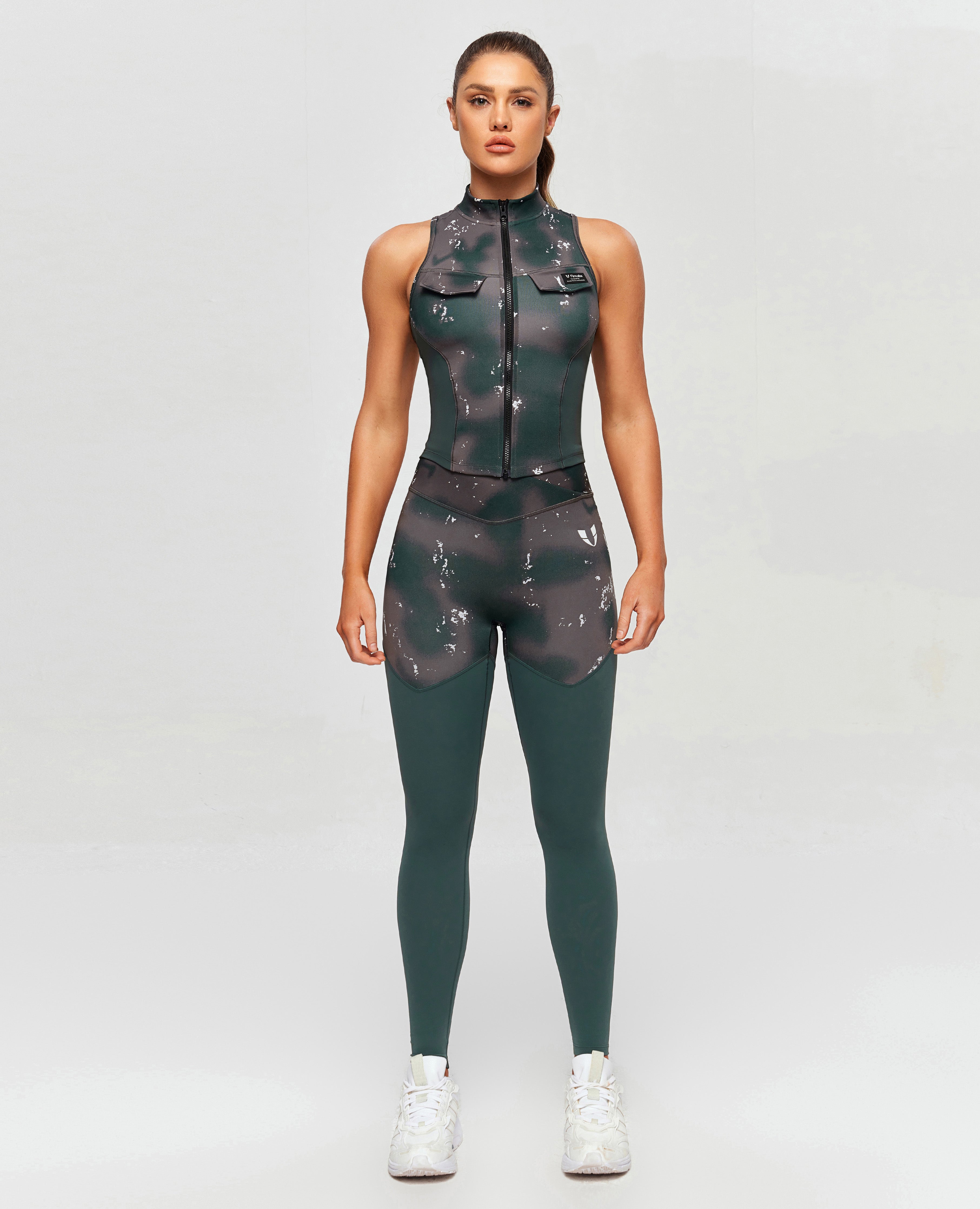 Cargo Power Leggings - Batik und Dunkelgrün