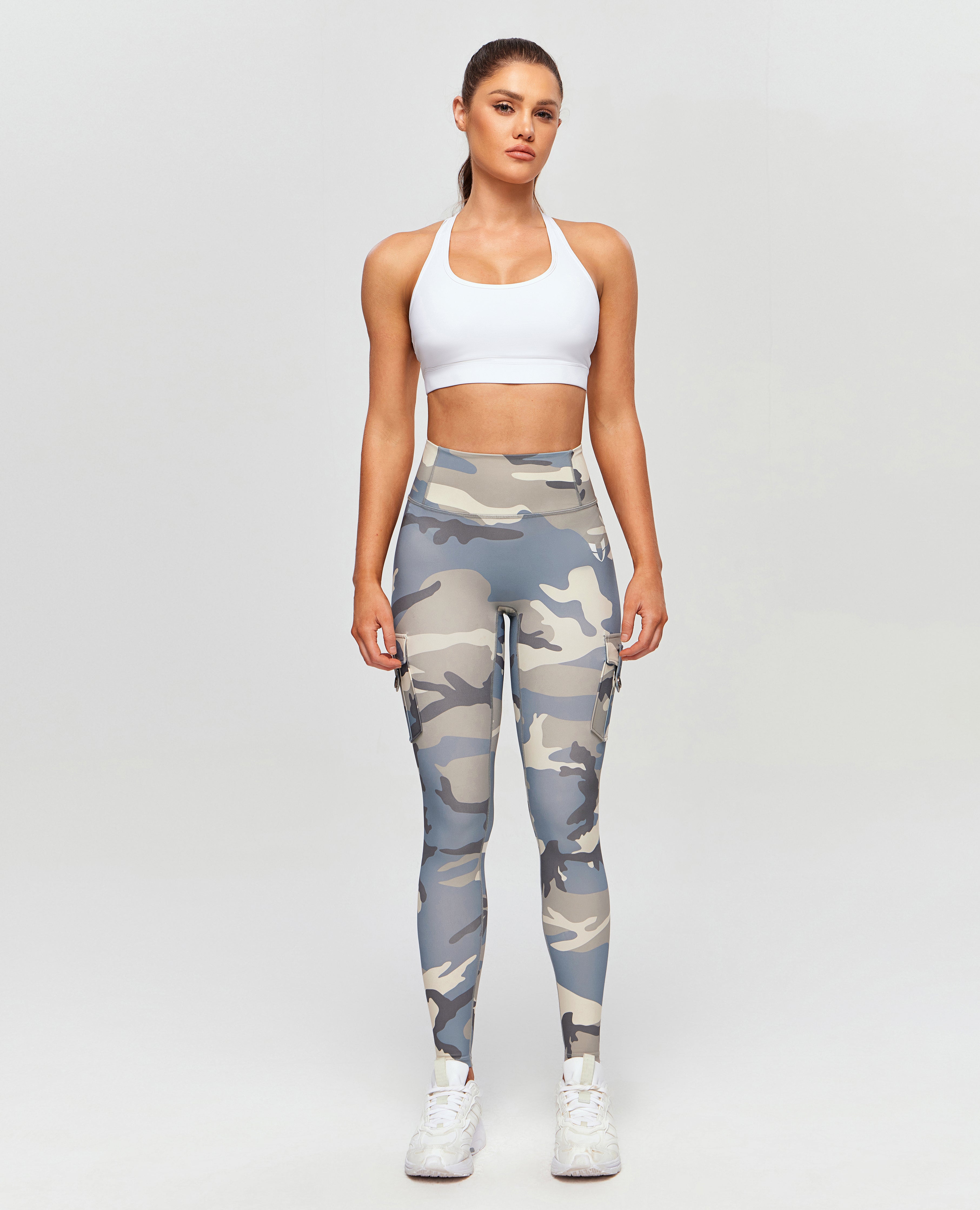 High Waisted Cargo Leggings - Grey blue Camo