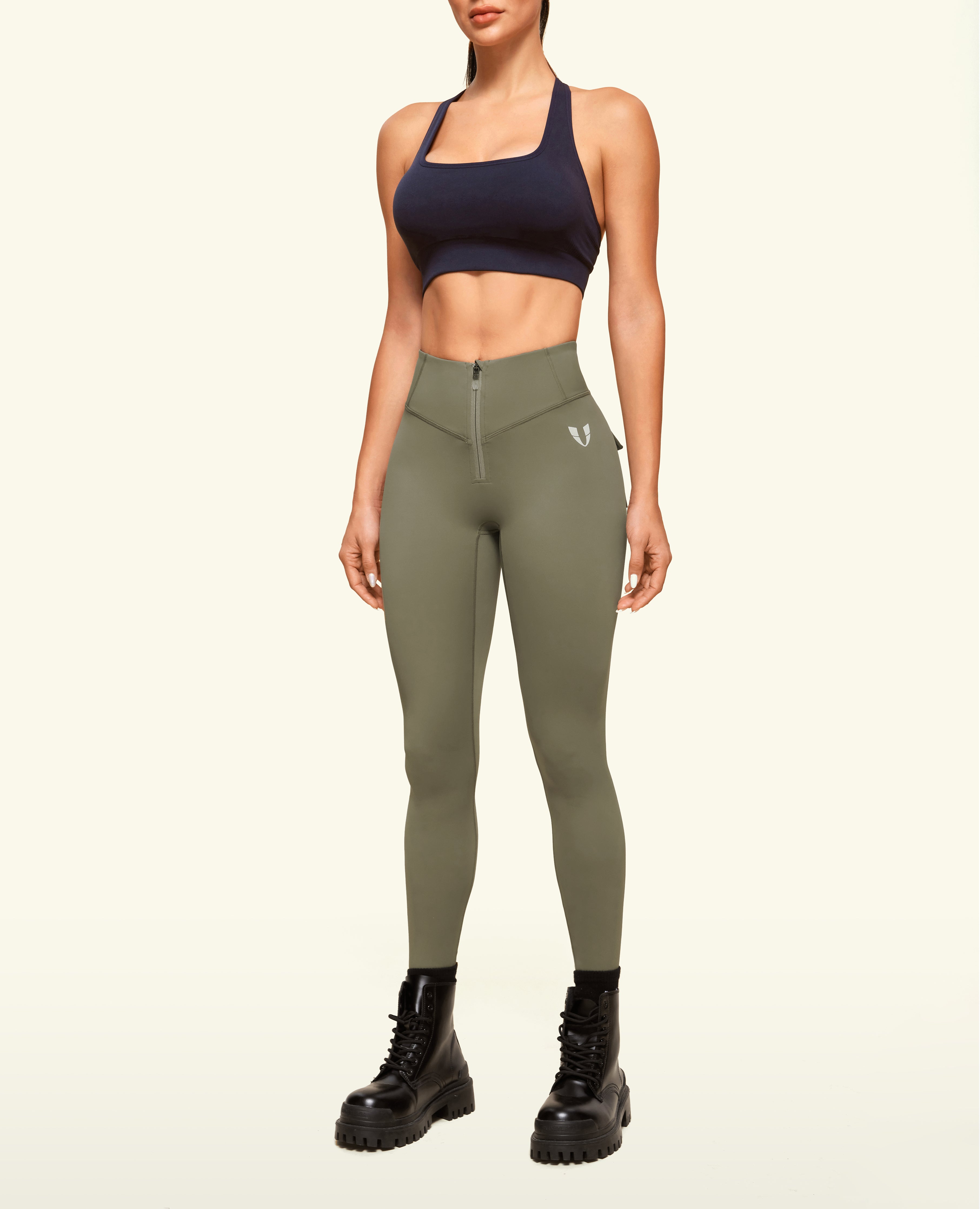 Zip Pocket avant de leggings puissants - Green de l'armée