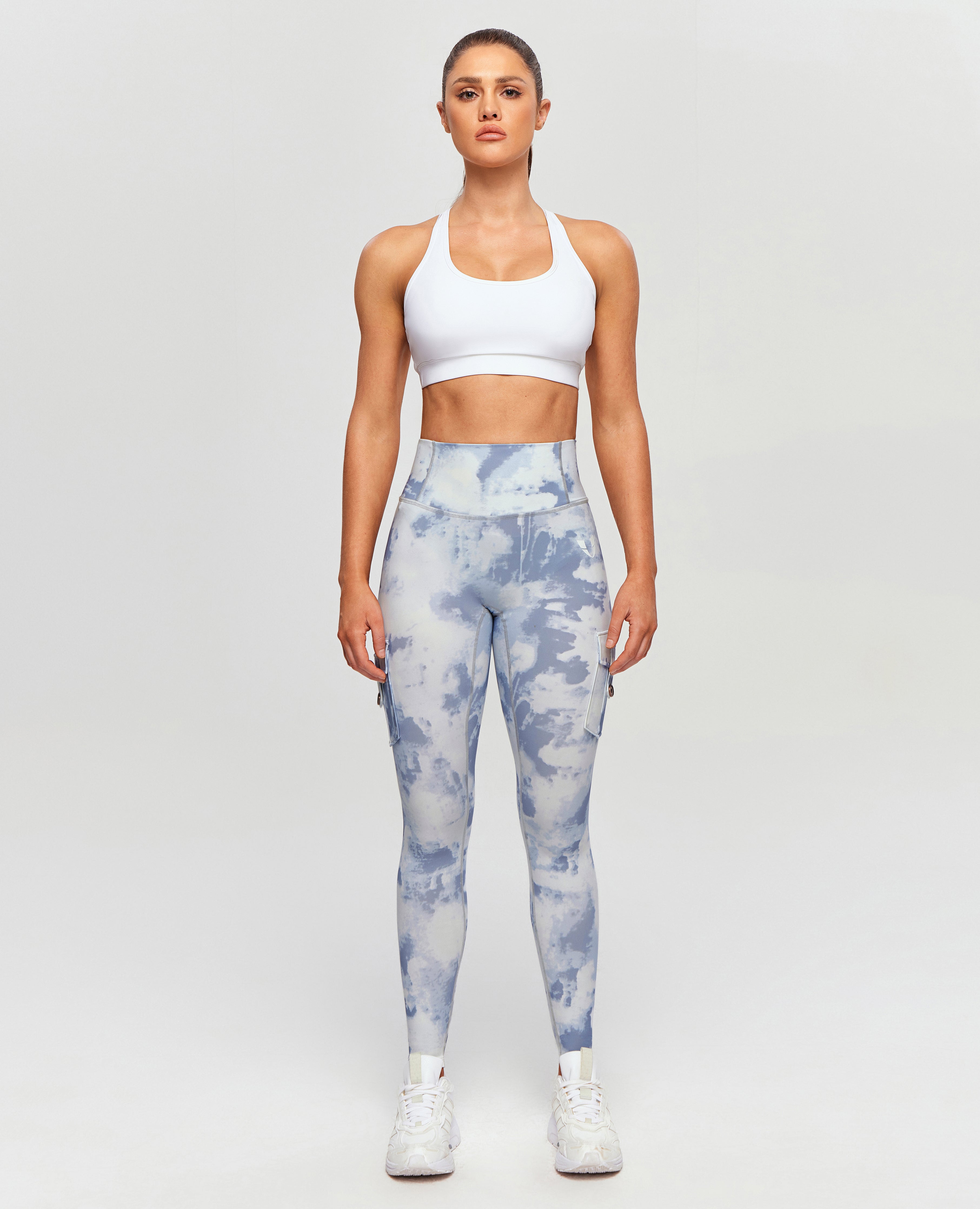 High Waist Cargo Leggings - Grey Blue Gradient