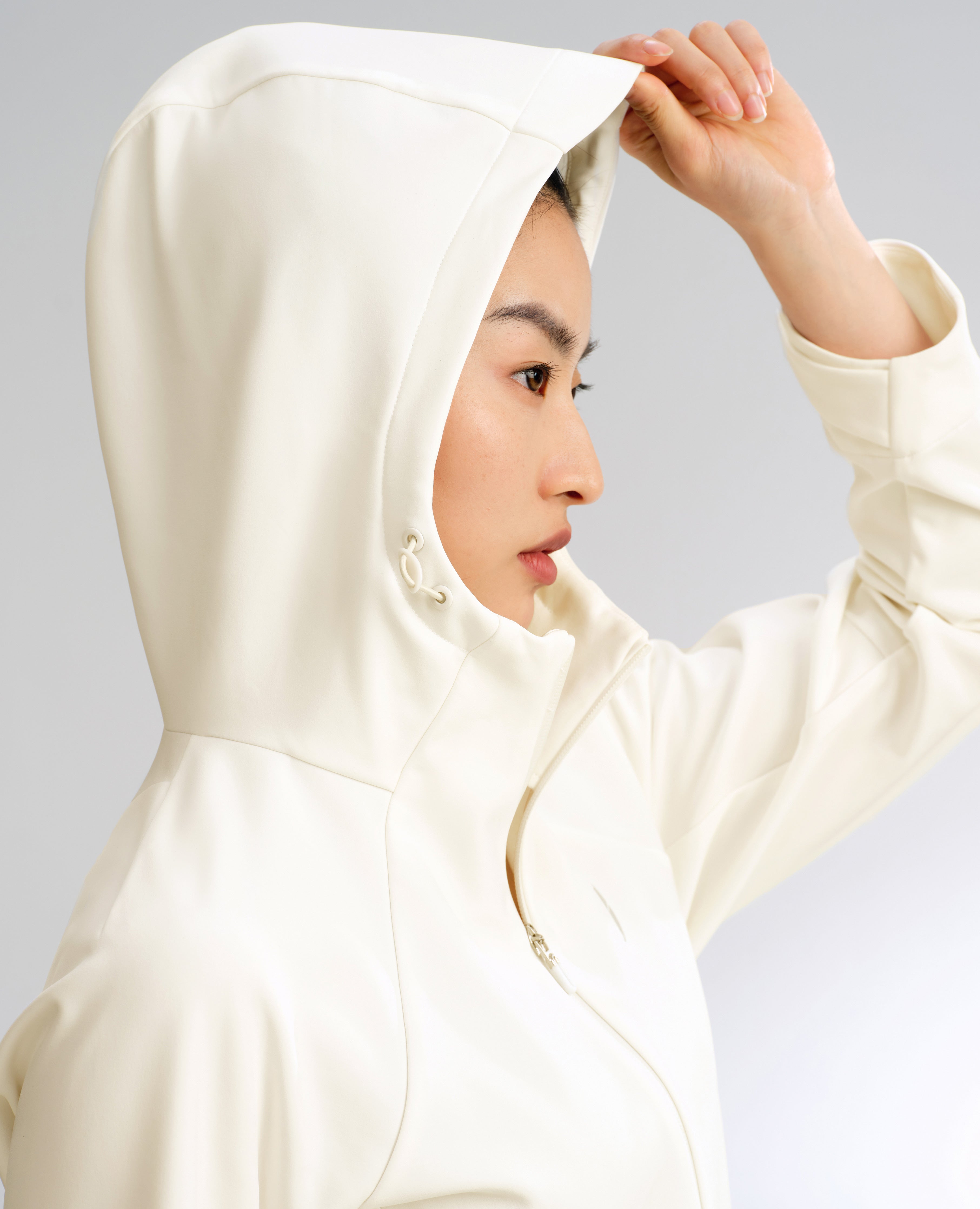 Fleece Lined Zip Up Hoodie Jacket - White