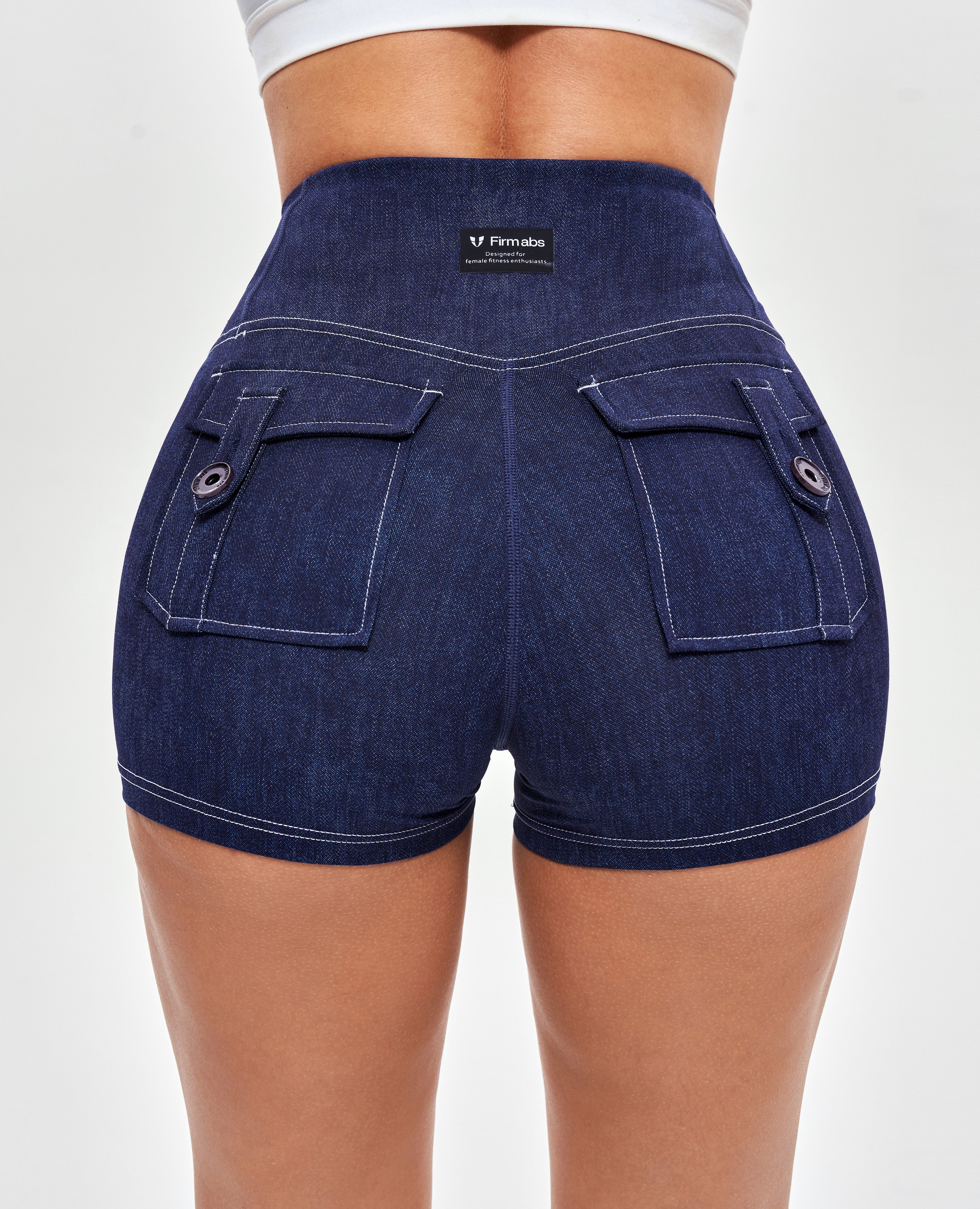 Cargo-Shorts mit hoher Taille – Jeansblau