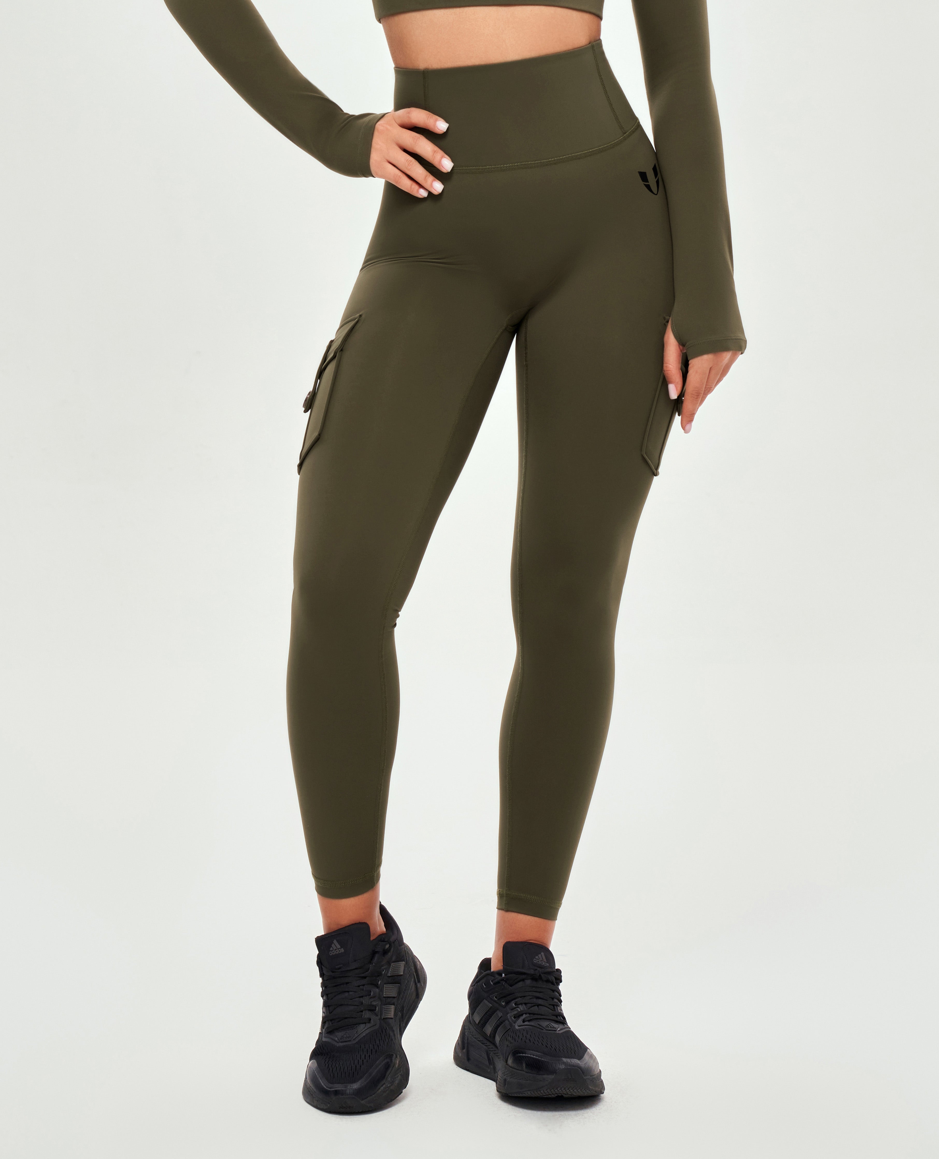 Cargo-Leggings mit hoher Taille – Kampfgrün