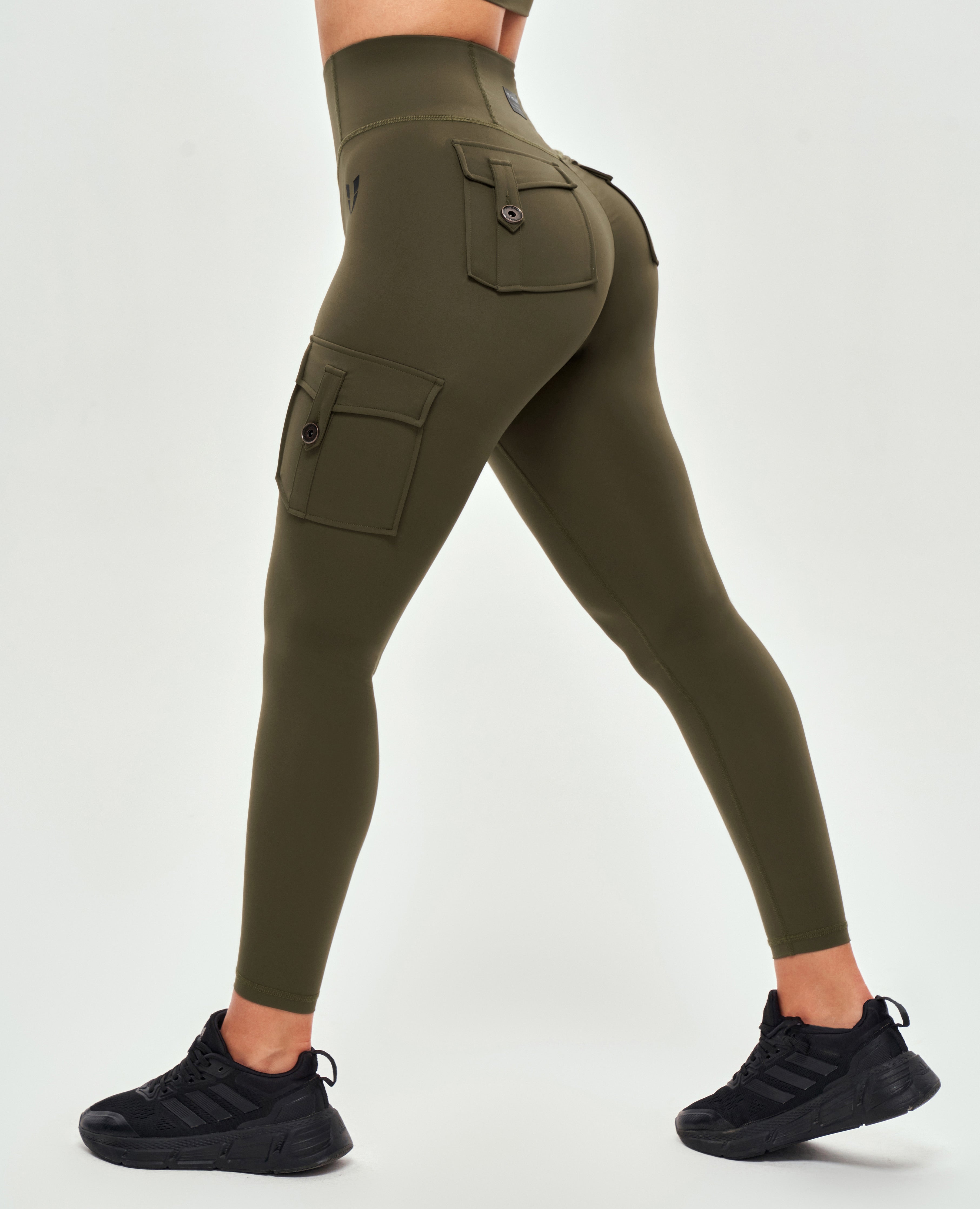 Cargo-Leggings mit hoher Taille – Kampfgrün