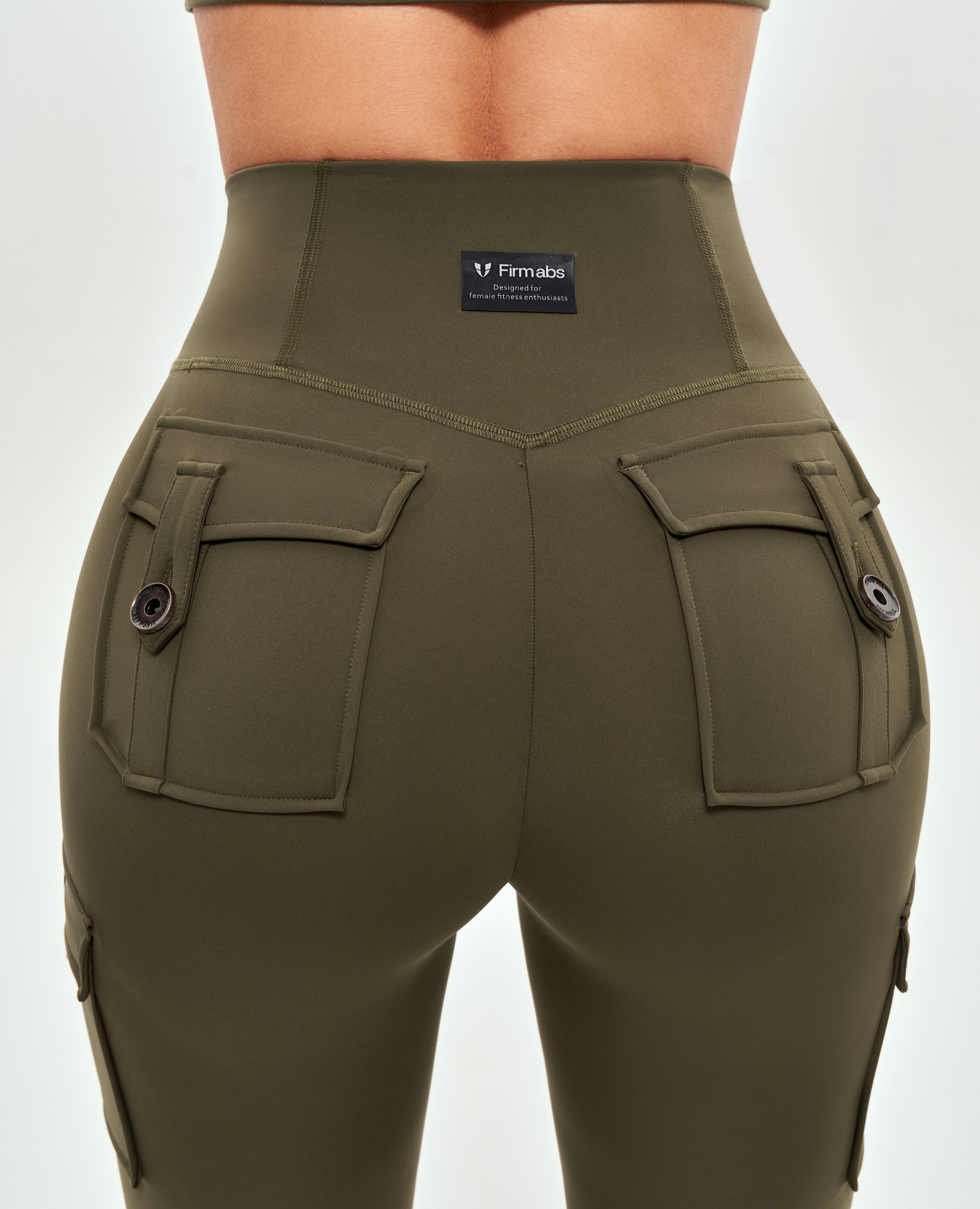 Cargo-Leggings mit hoher Taille – Kampfgrün