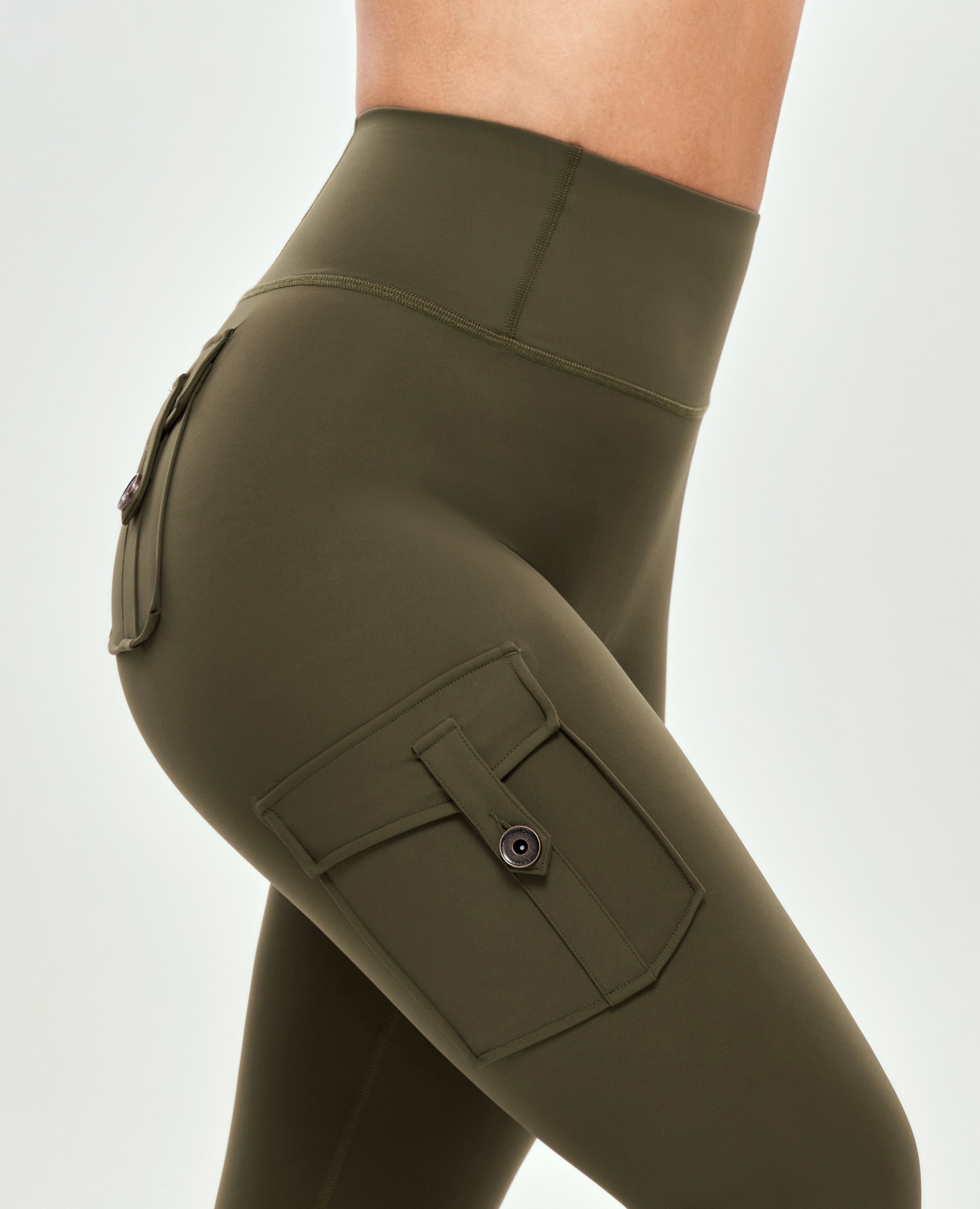 Cargo-Leggings mit hoher Taille – Kampfgrün