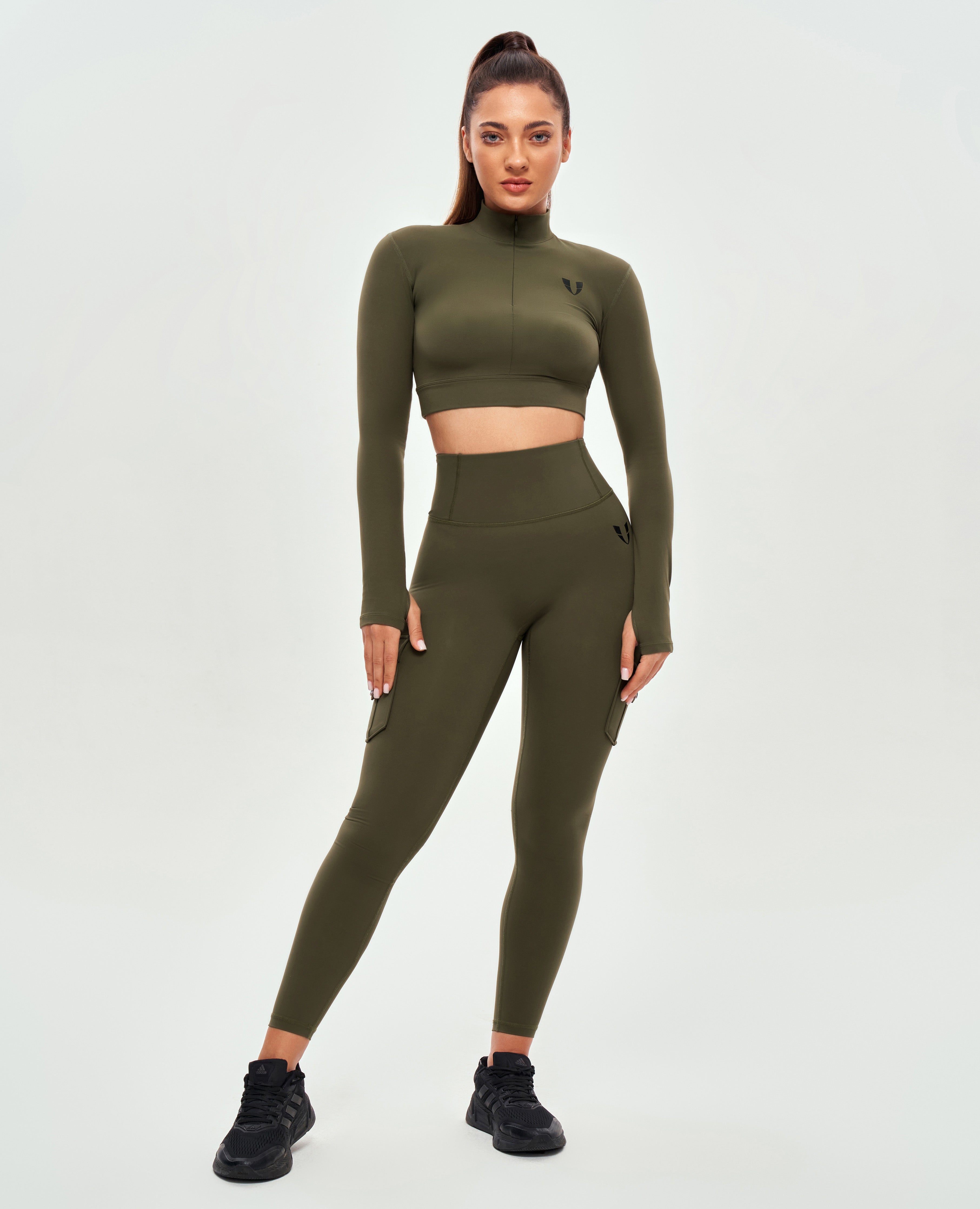 Cargo-Leggings mit hoher Taille – Kampfgrün