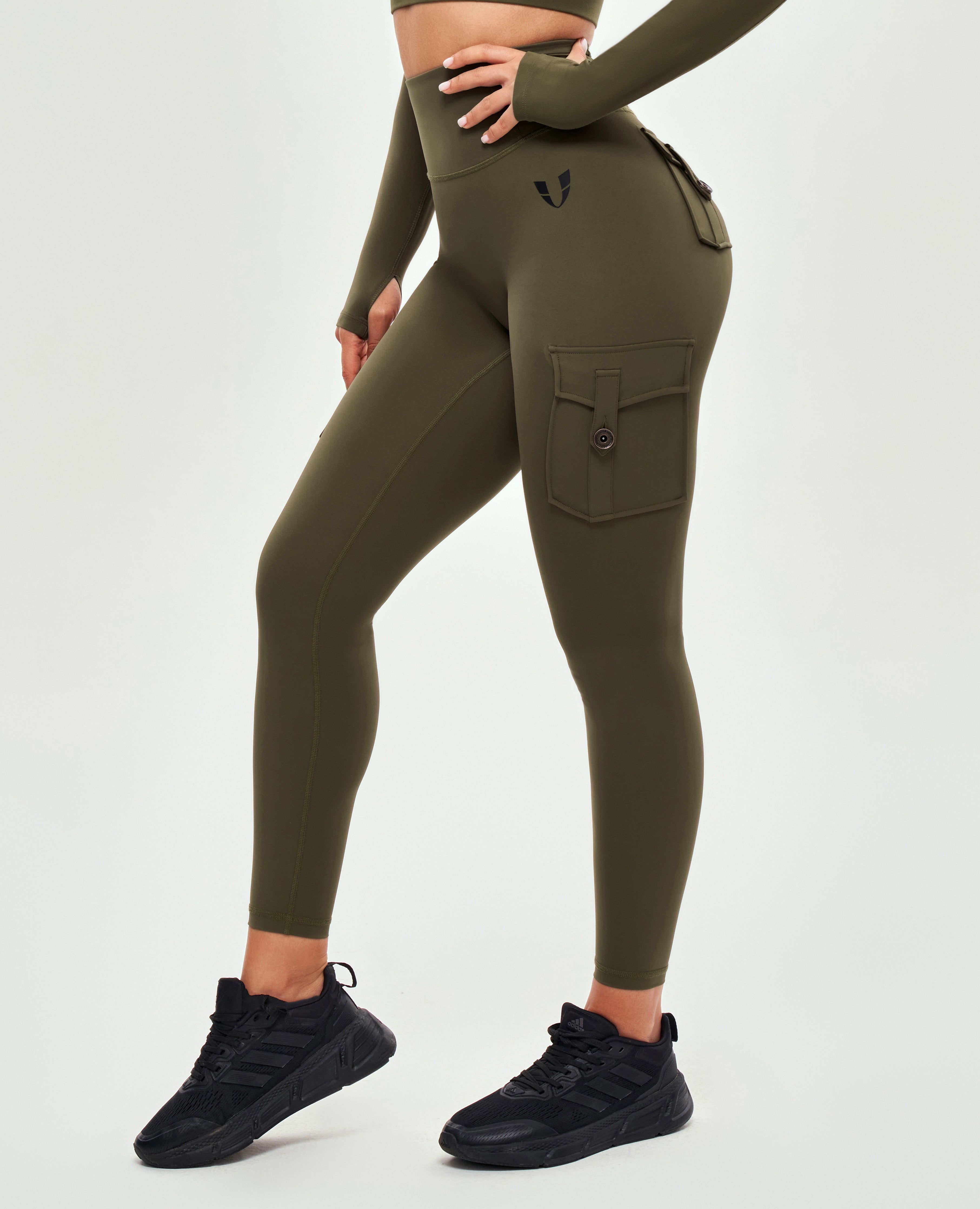 Cargo-Leggings mit hoher Taille – Kampfgrün