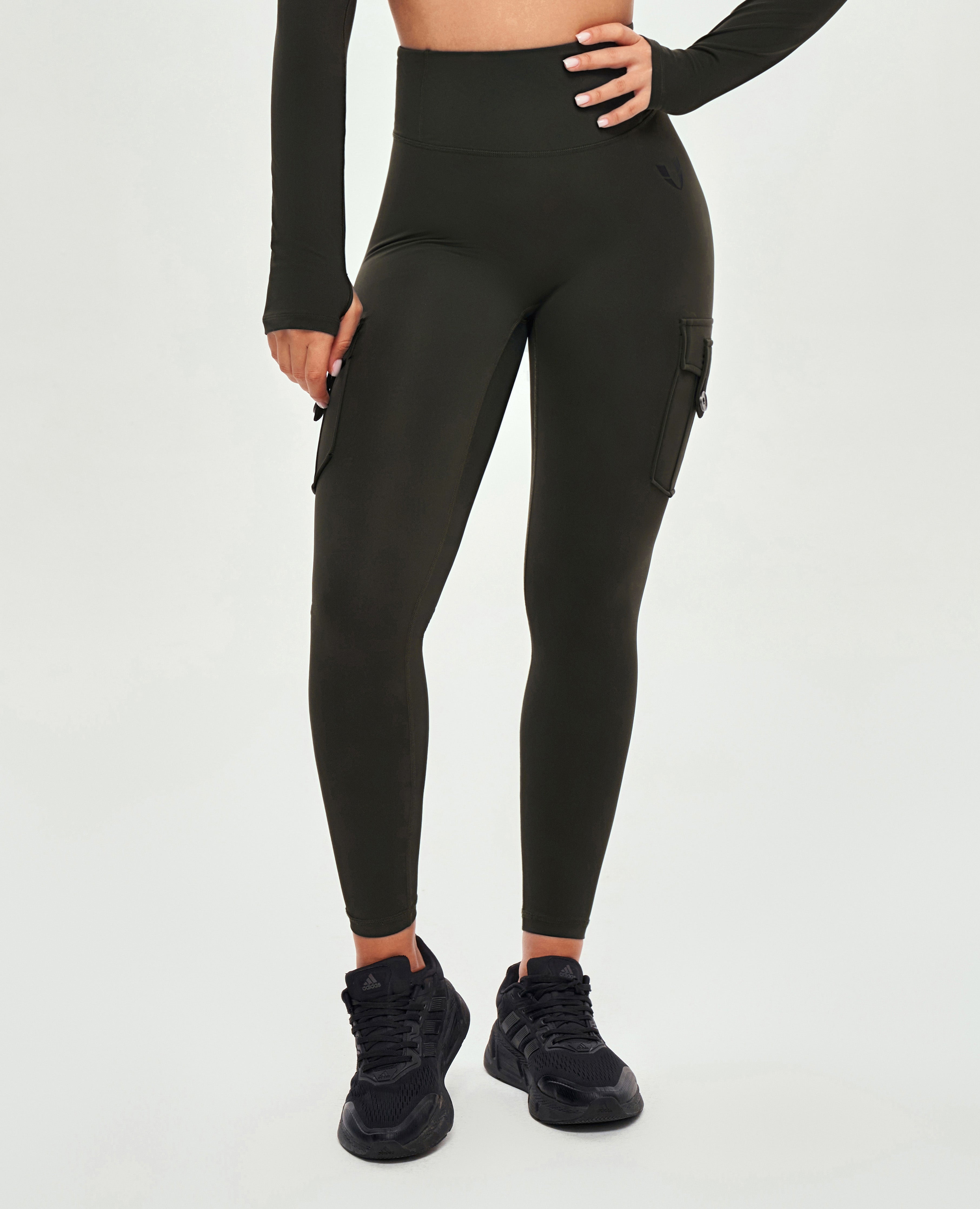 Cargo-Leggings mit hoher Taille – Tiefseegrün