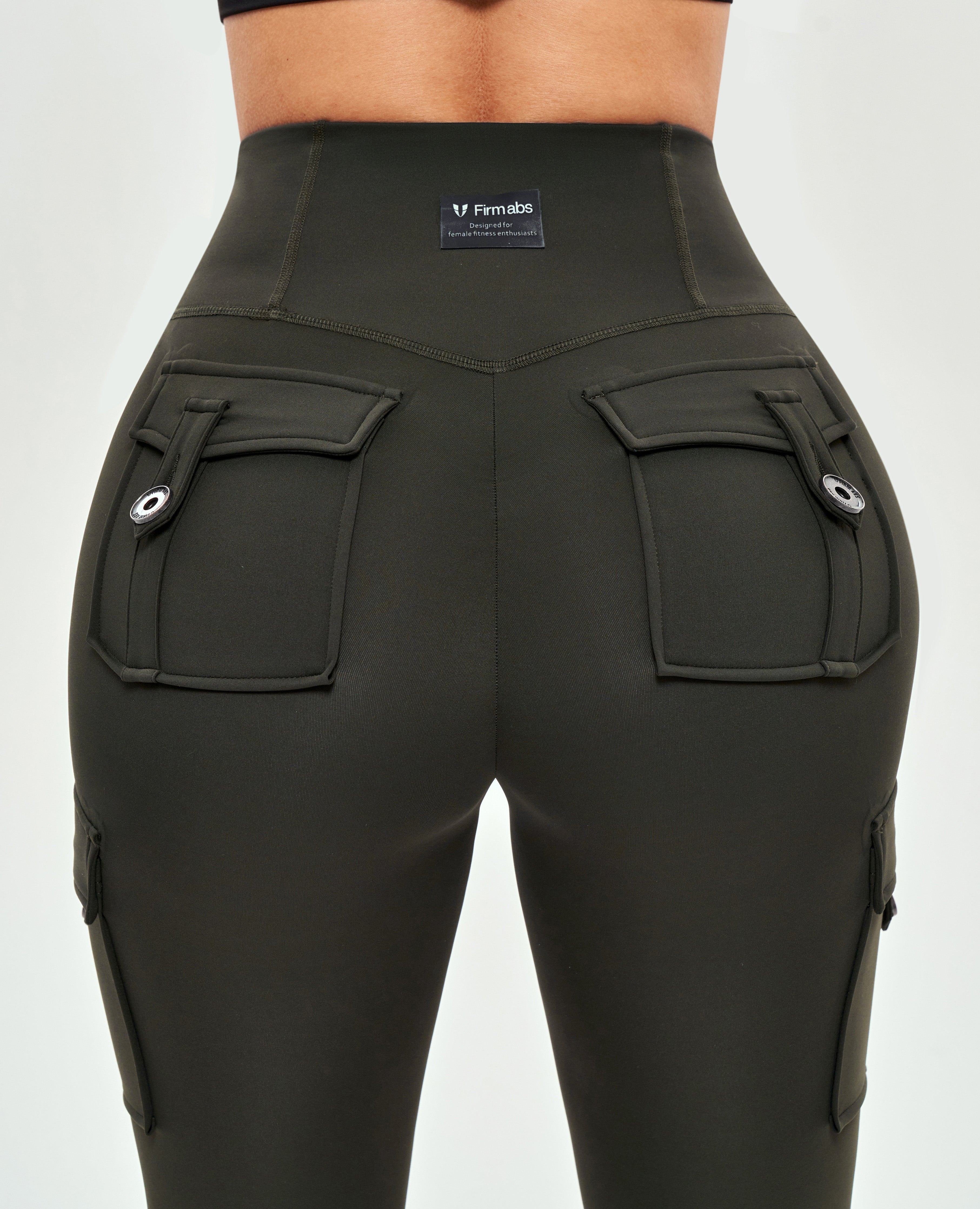 Cargo-Leggings mit hoher Taille – Tiefseegrün