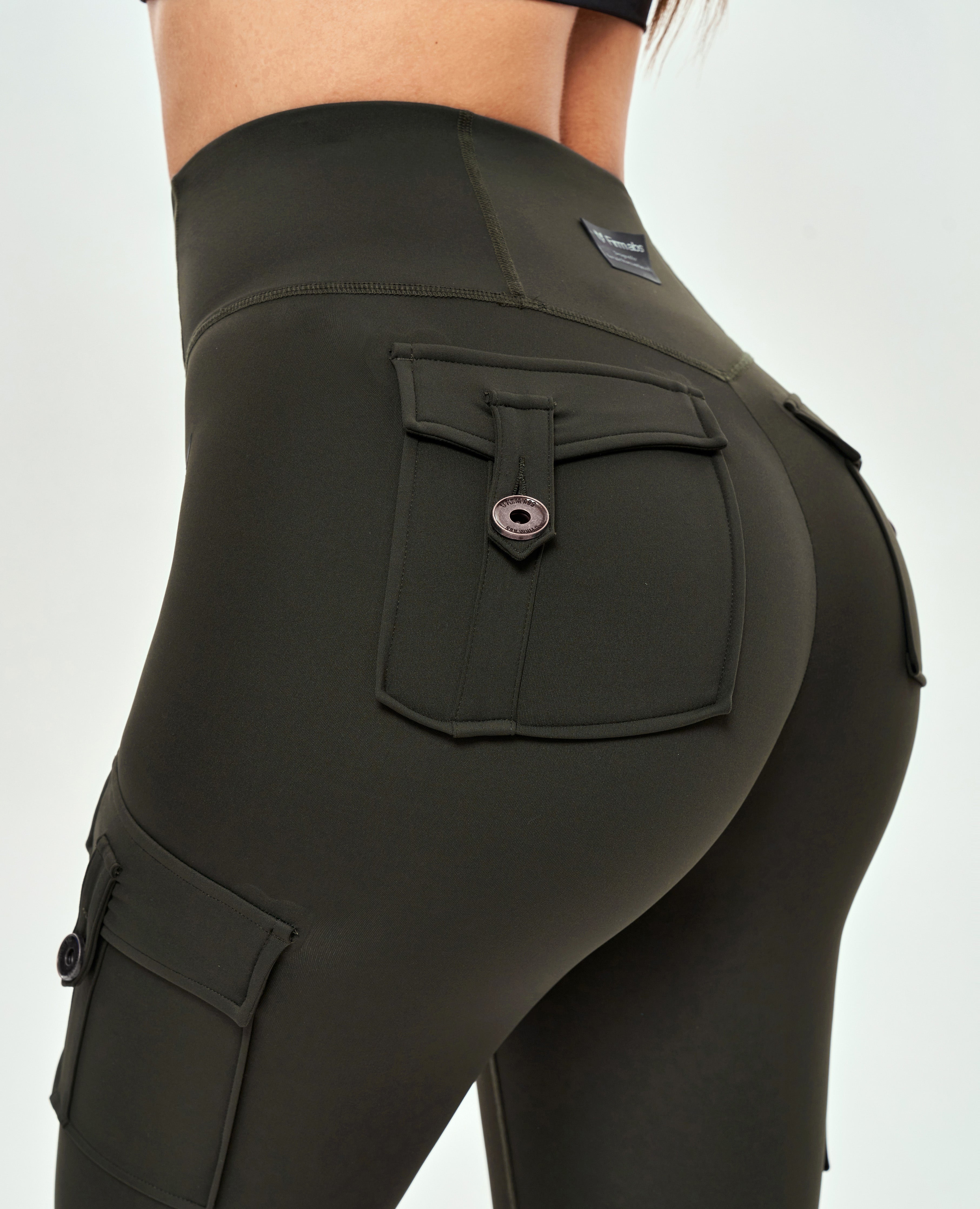 Cargo-Leggings mit hoher Taille – Tiefseegrün