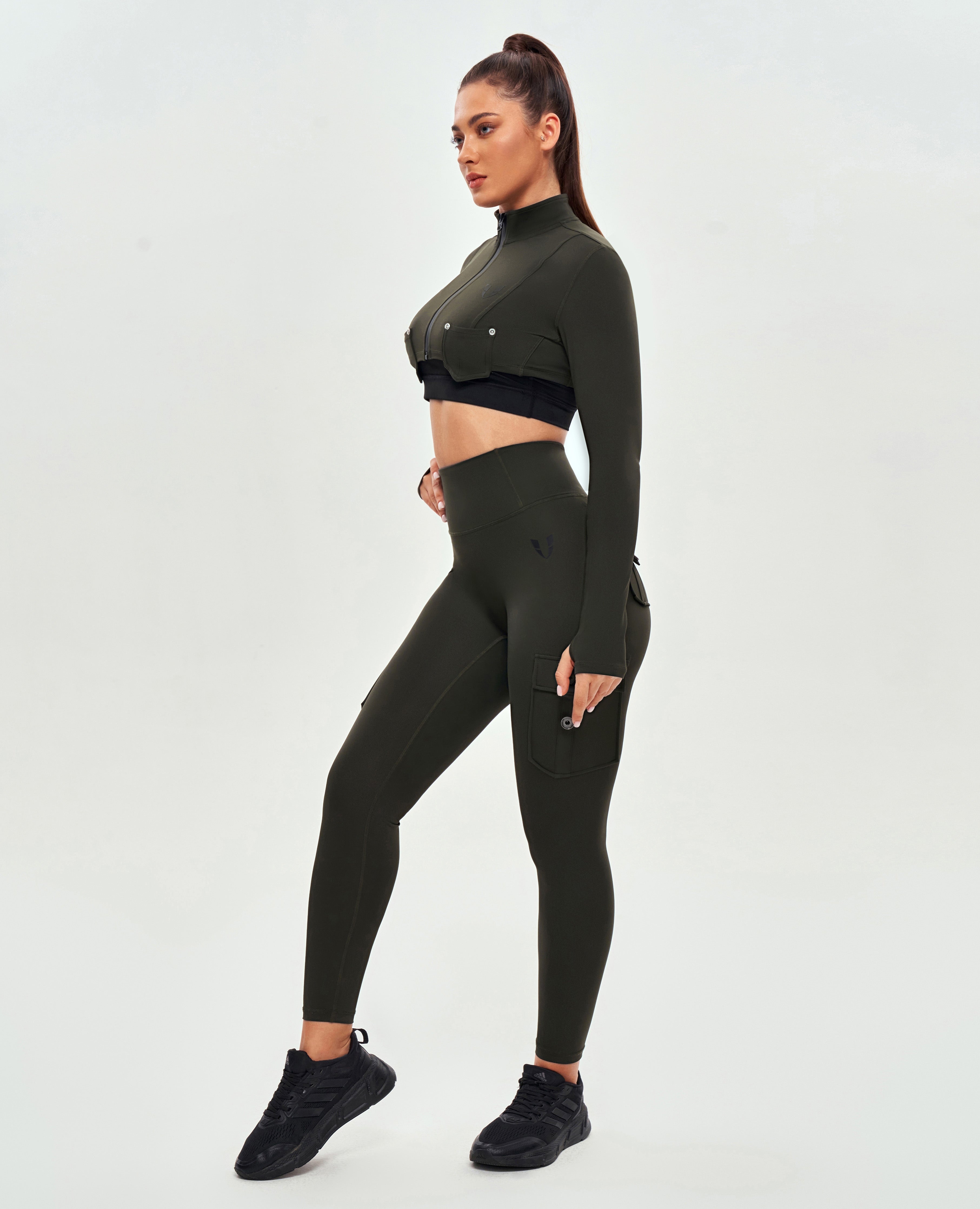 Cargo-Leggings mit hoher Taille – Tiefseegrün