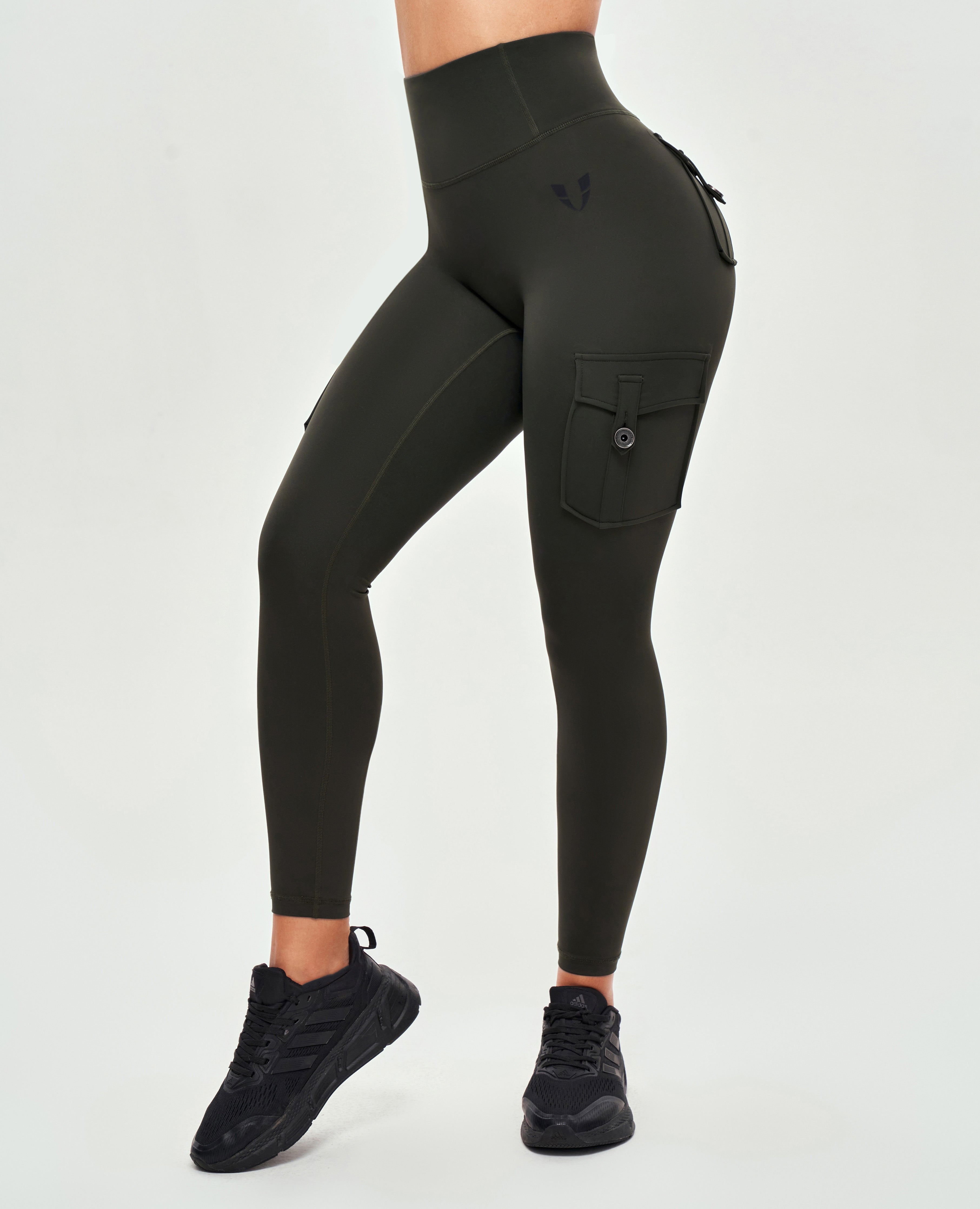 Cargo-Leggings mit hoher Taille – Tiefseegrün