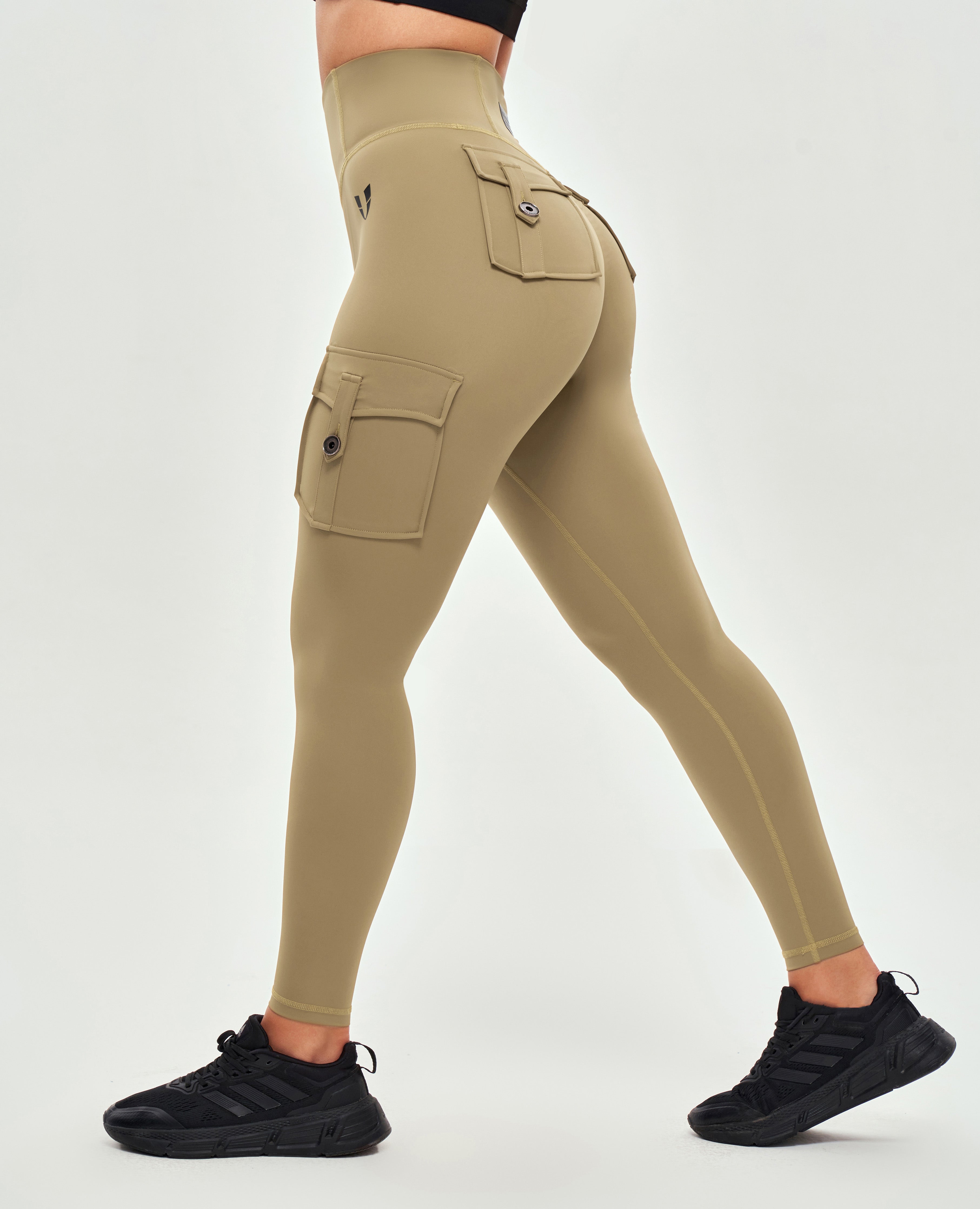 Cargo-Leggings mit hoher Taille – Hirschbraun