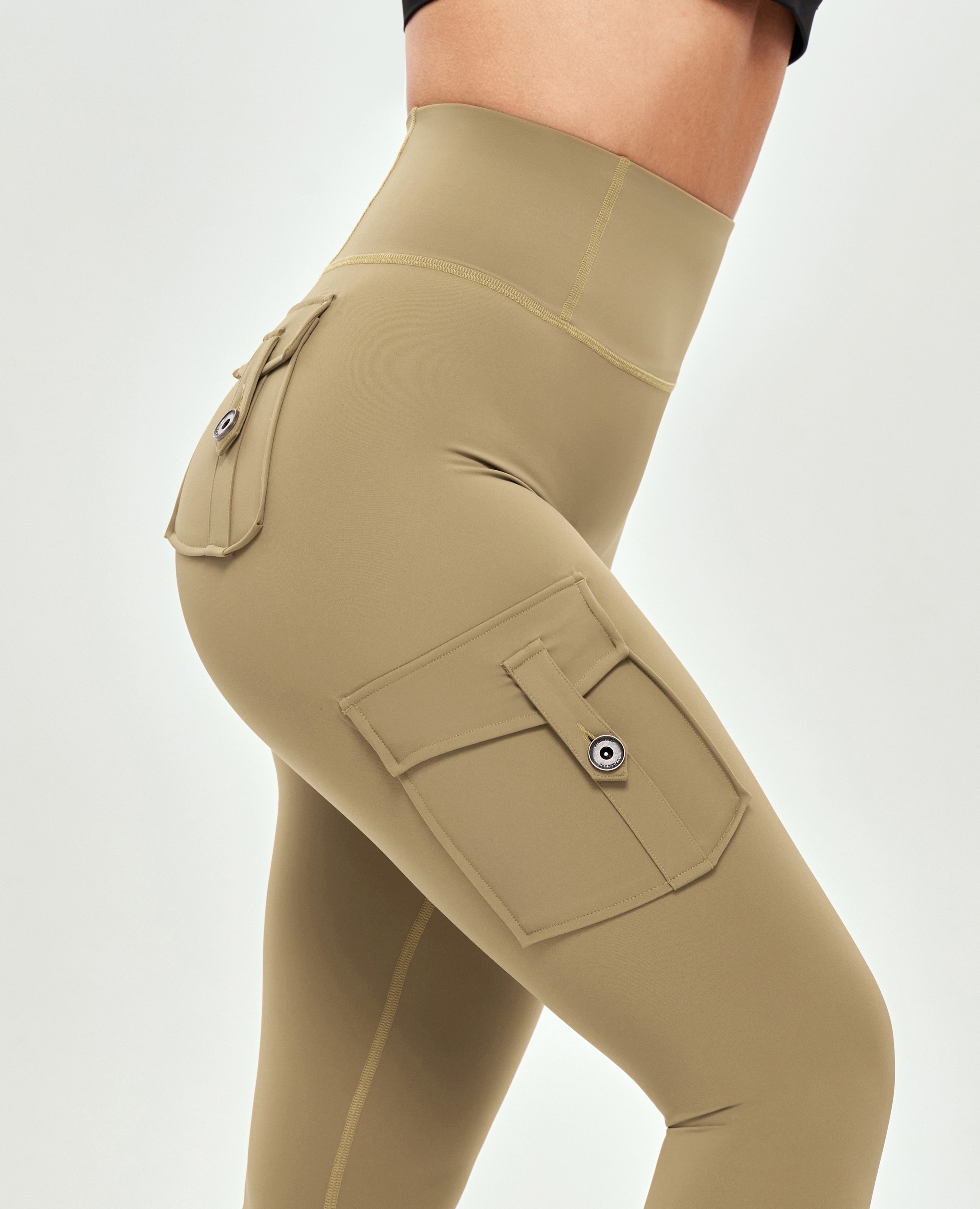 Cargo-Leggings mit hoher Taille – Hirschbraun