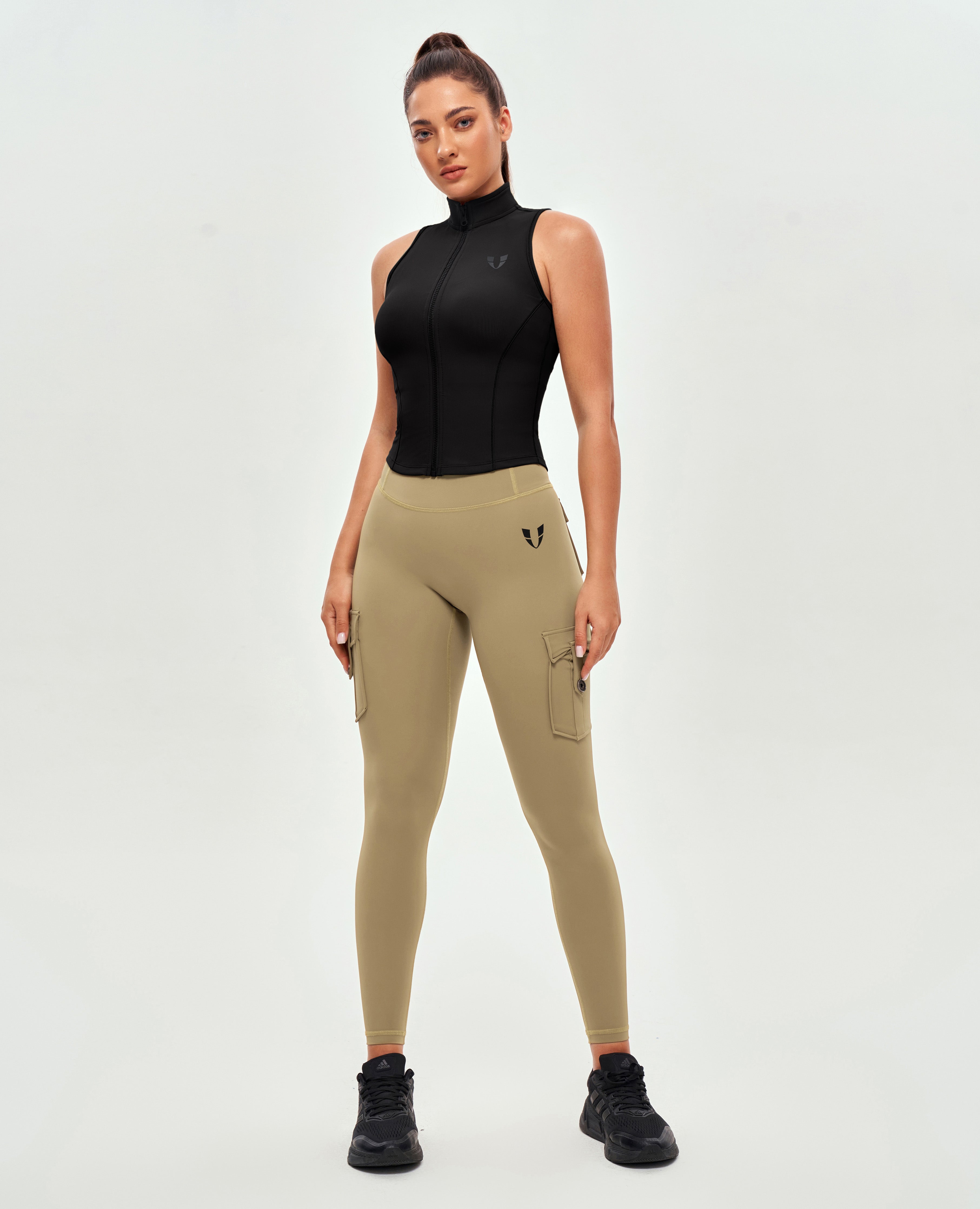 Cargo-Leggings mit hoher Taille – Hirschbraun