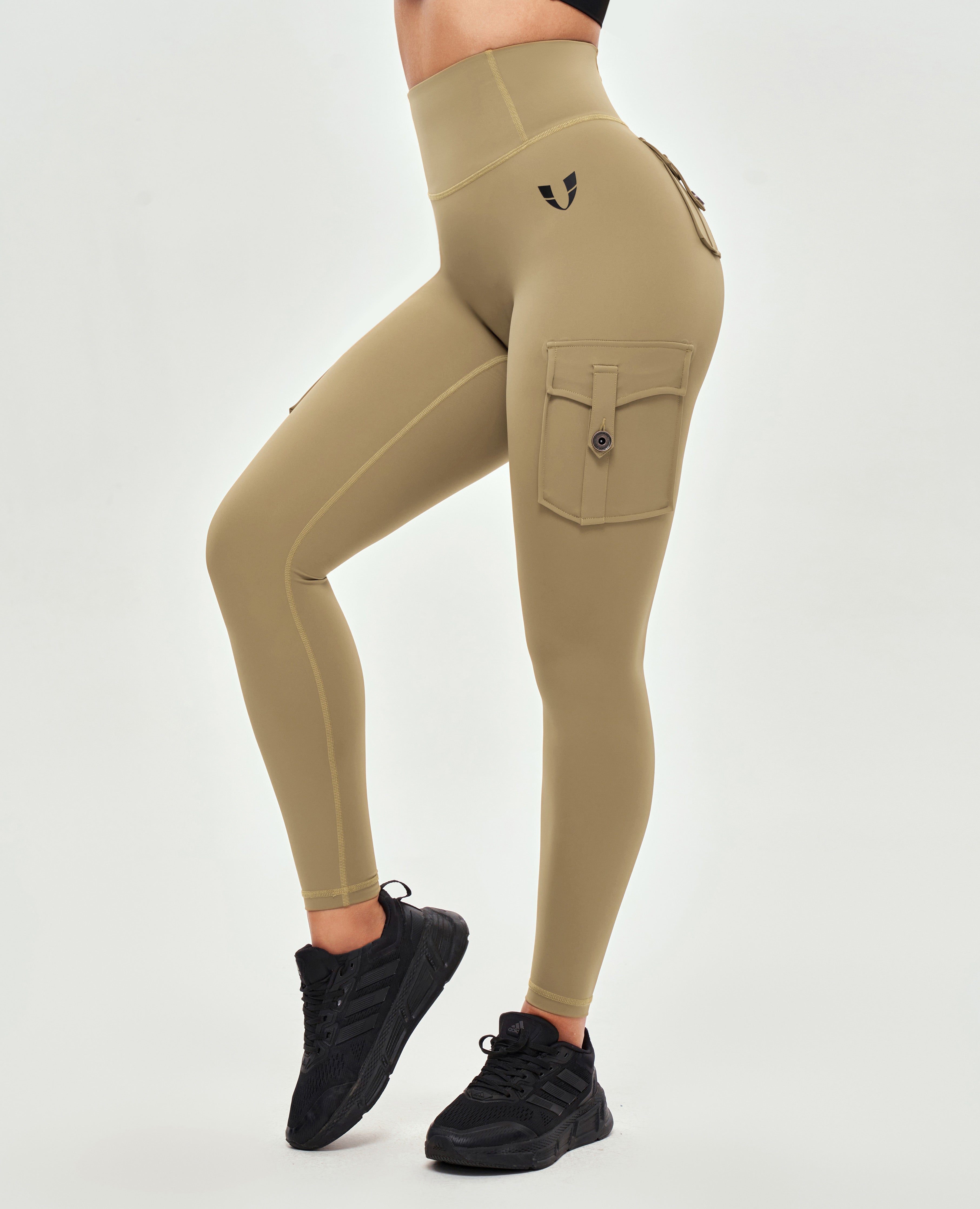 Cargo-Leggings mit hoher Taille – Hirschbraun