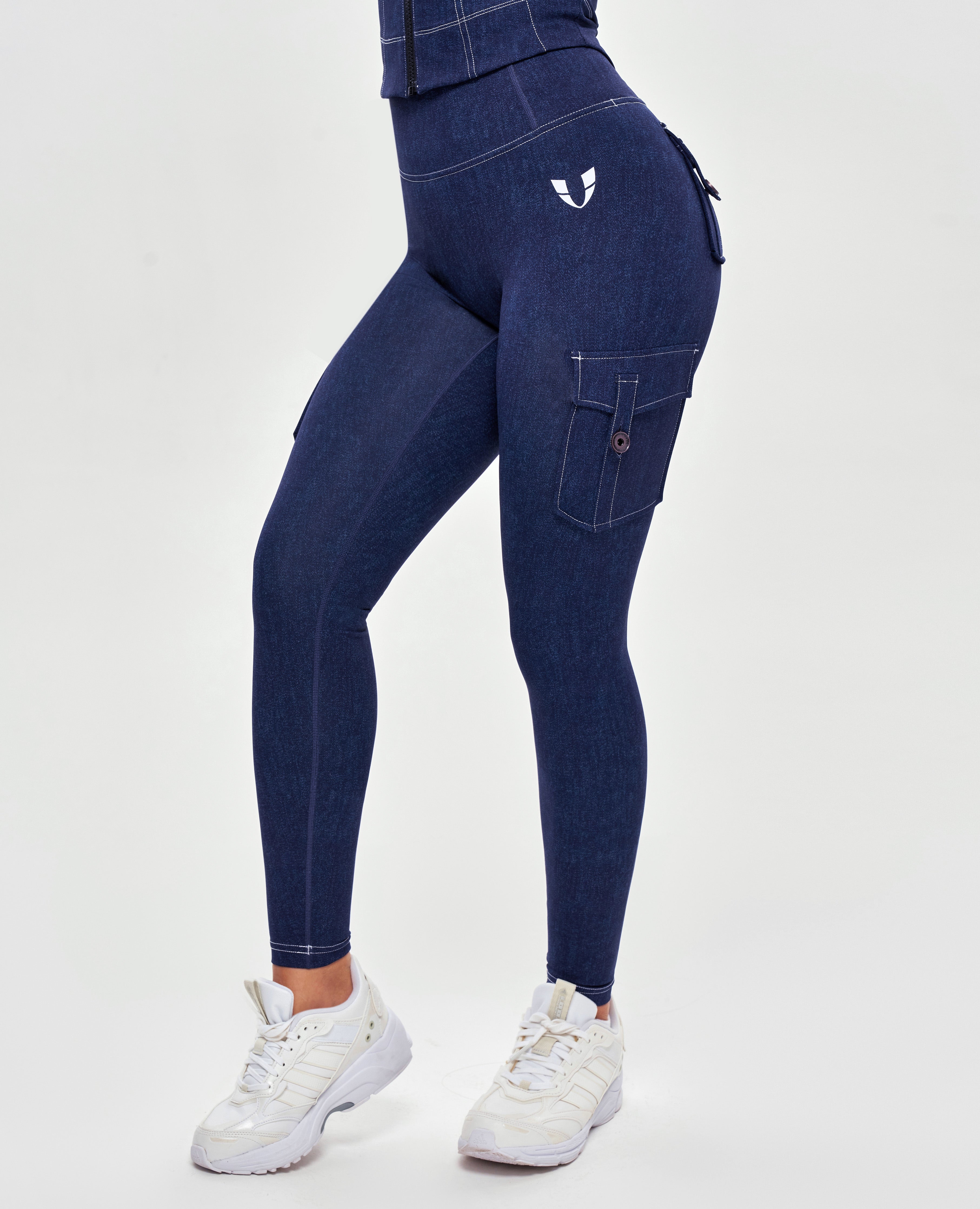 Cargo-Leggings mit hoher Taille – Jeansblau