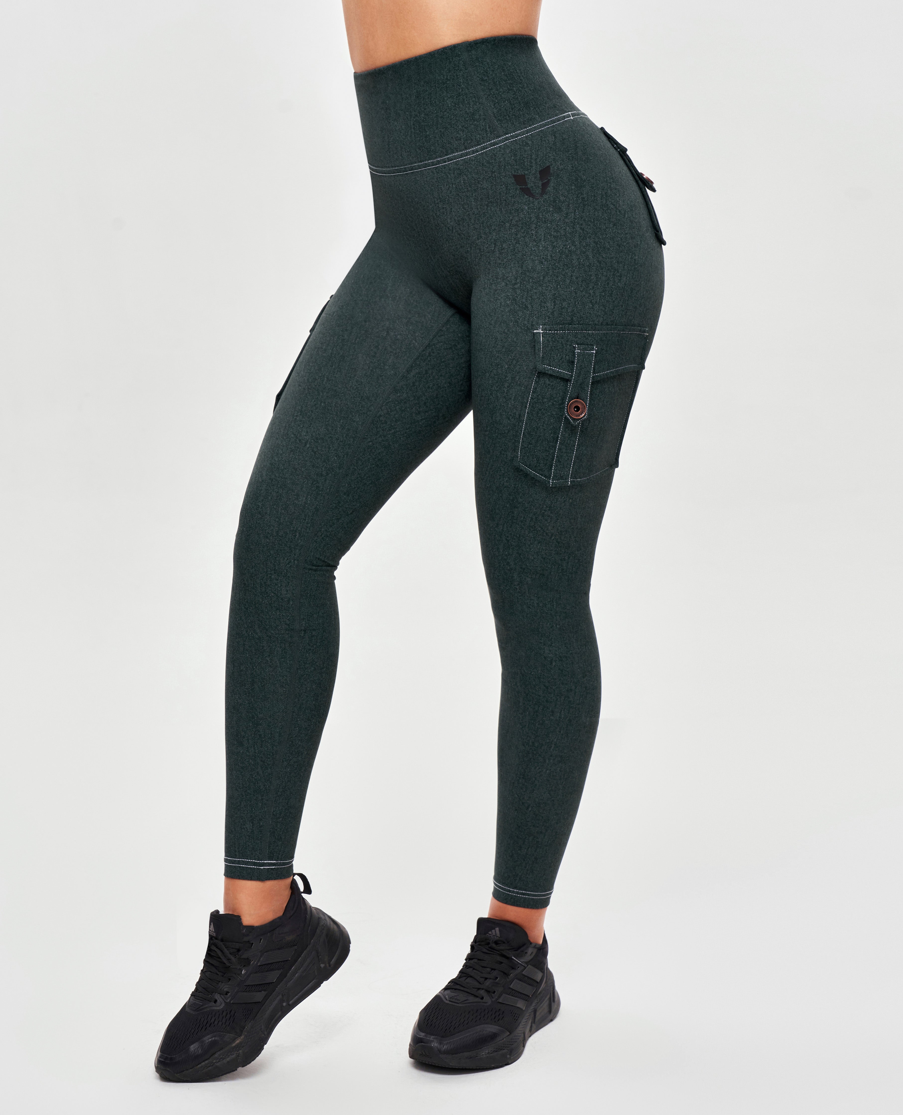 Cargo-Leggings mit hoher Taille – Jeansgrün