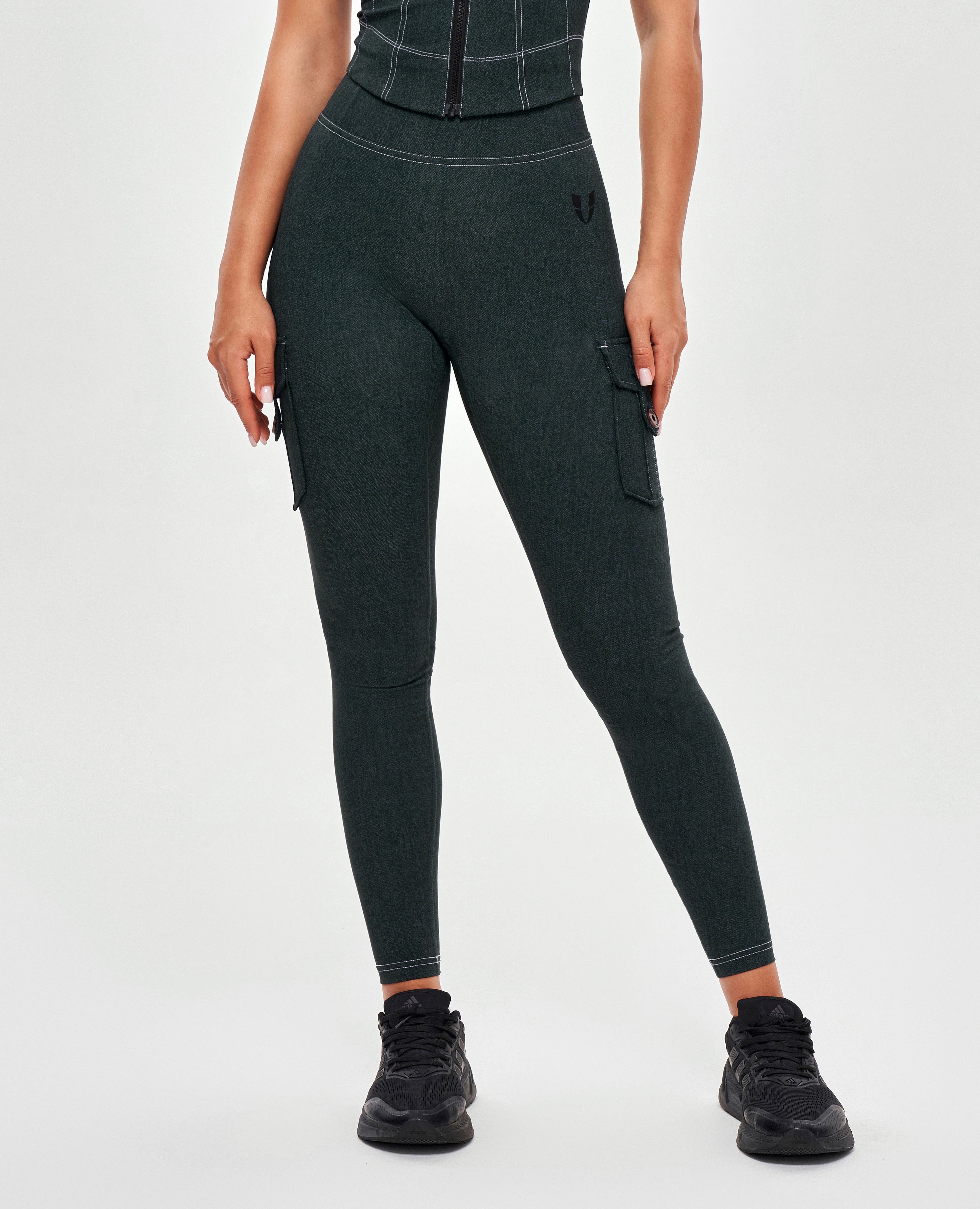 Cargo-Leggings mit hoher Taille – Jeansgrün