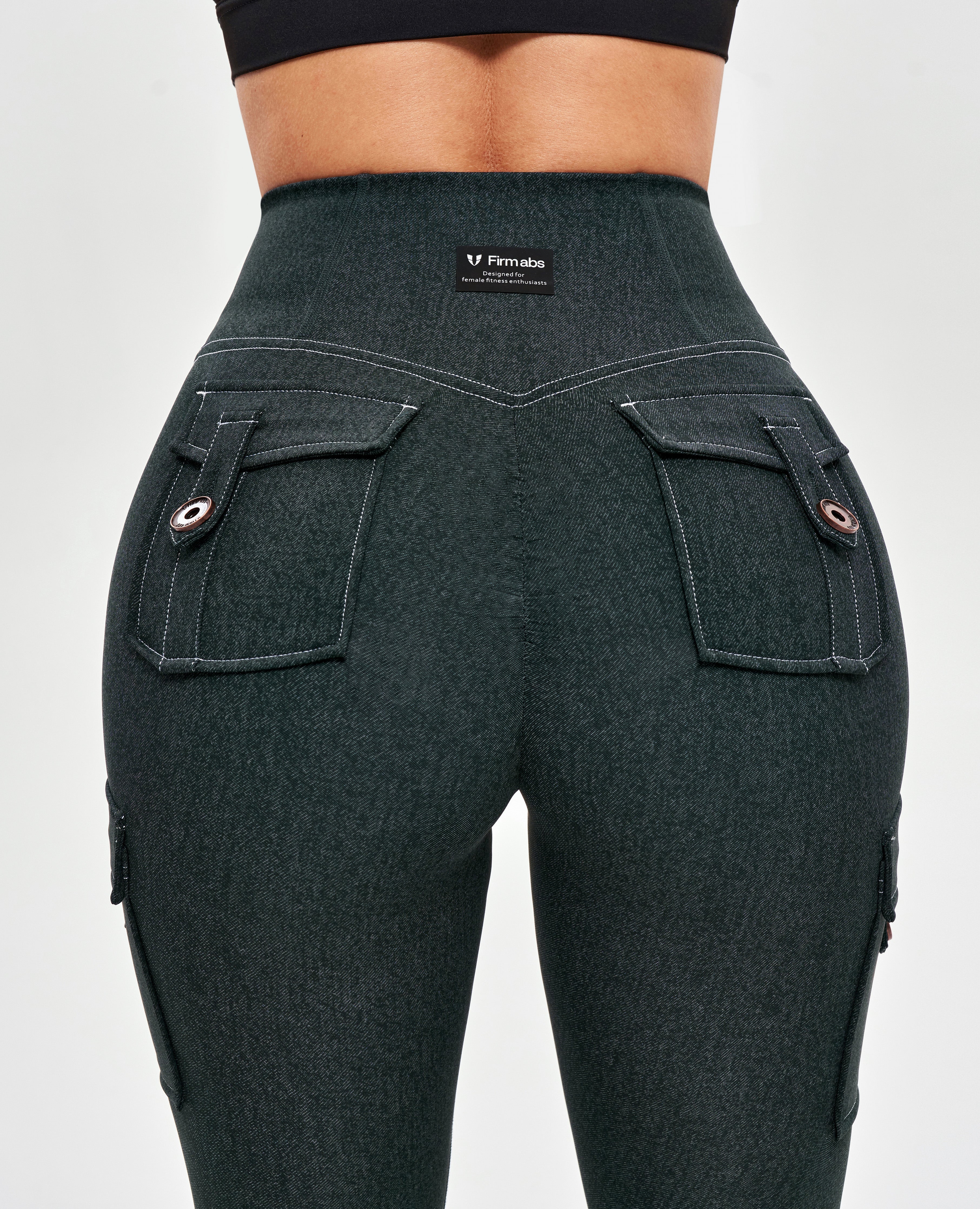 Cargo-Leggings mit hoher Taille – Jeansgrün