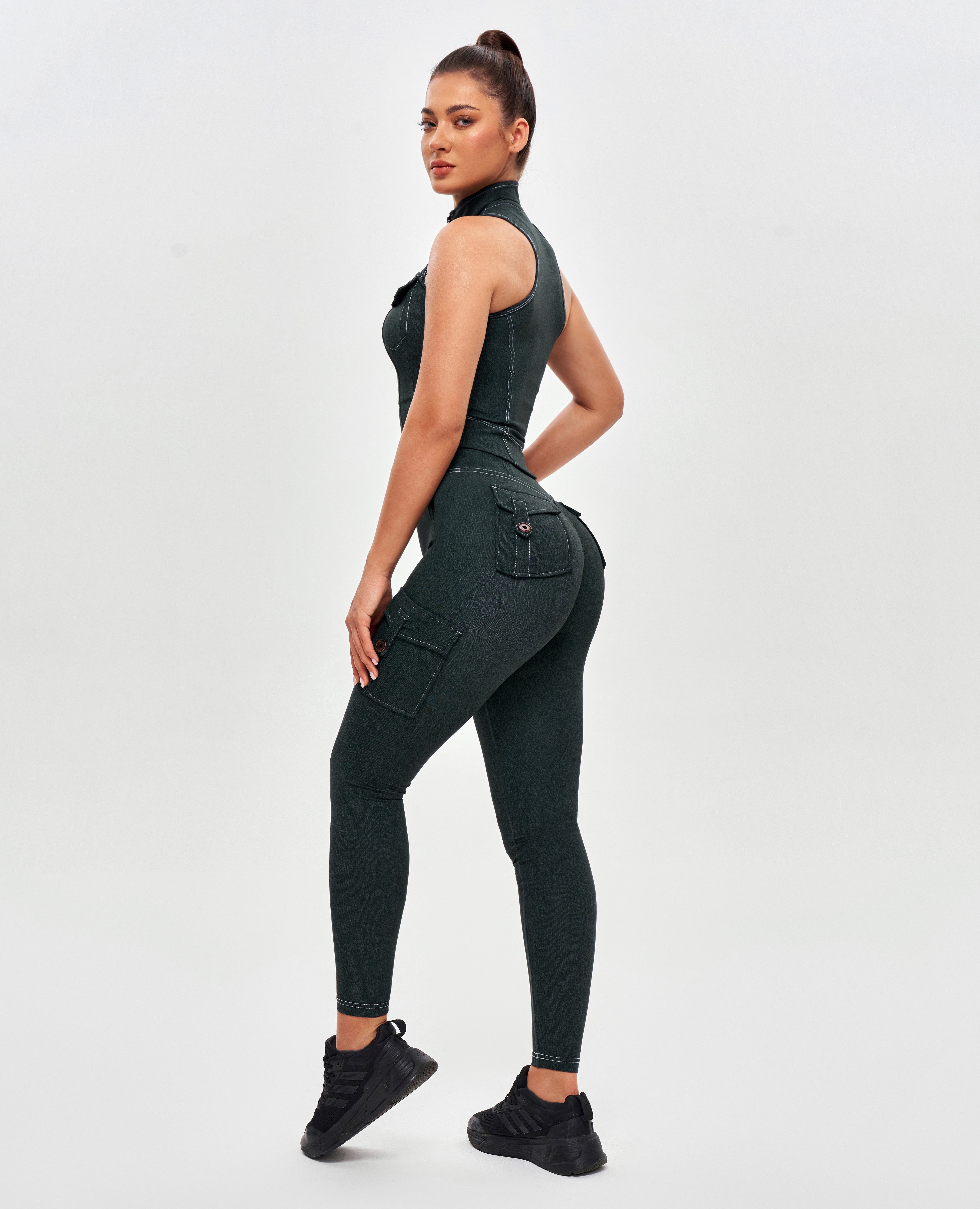 Cargo-Leggings mit hoher Taille – Jeansgrün