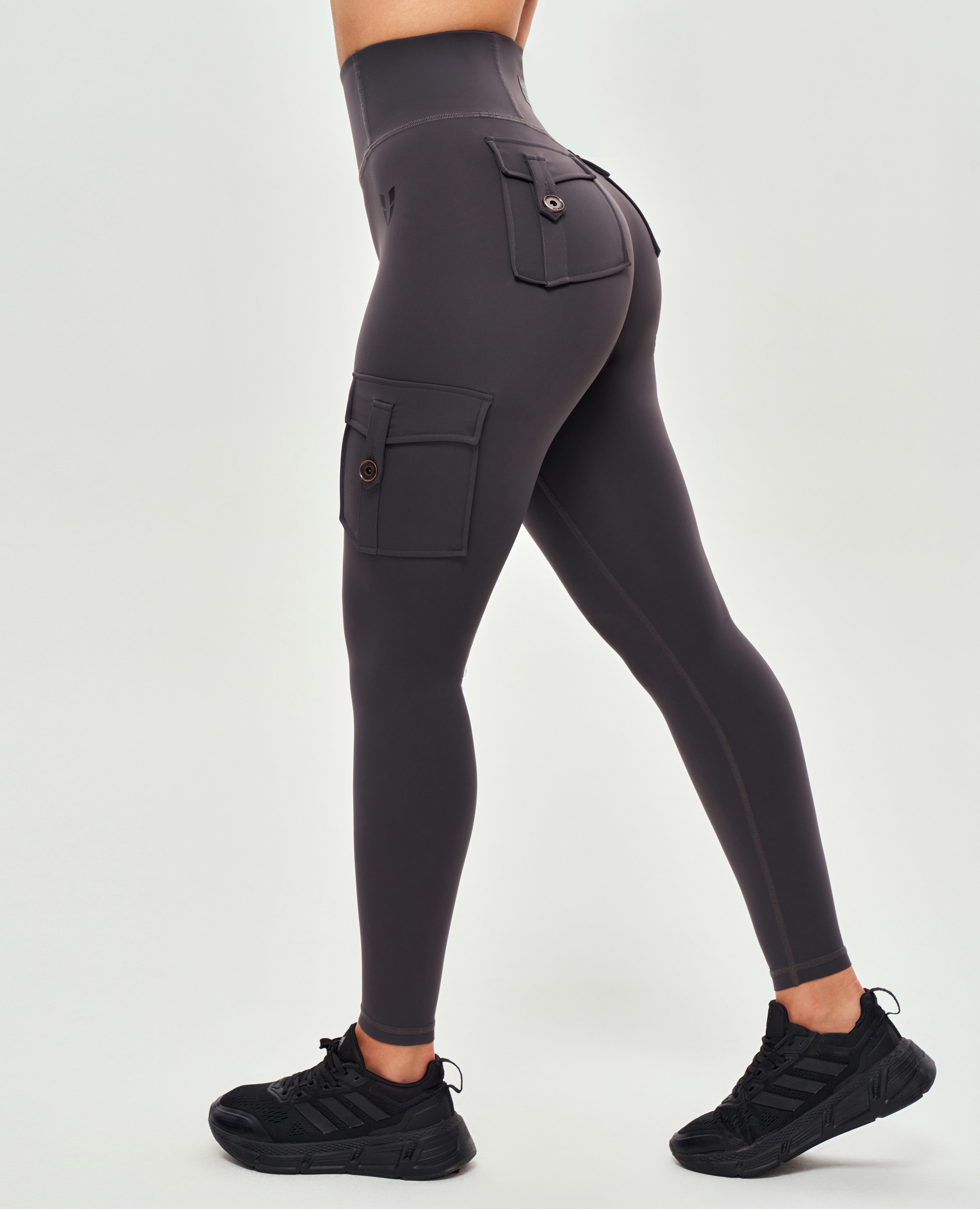 Cargo-Leggings mit hoher Taille – Graphitgrau