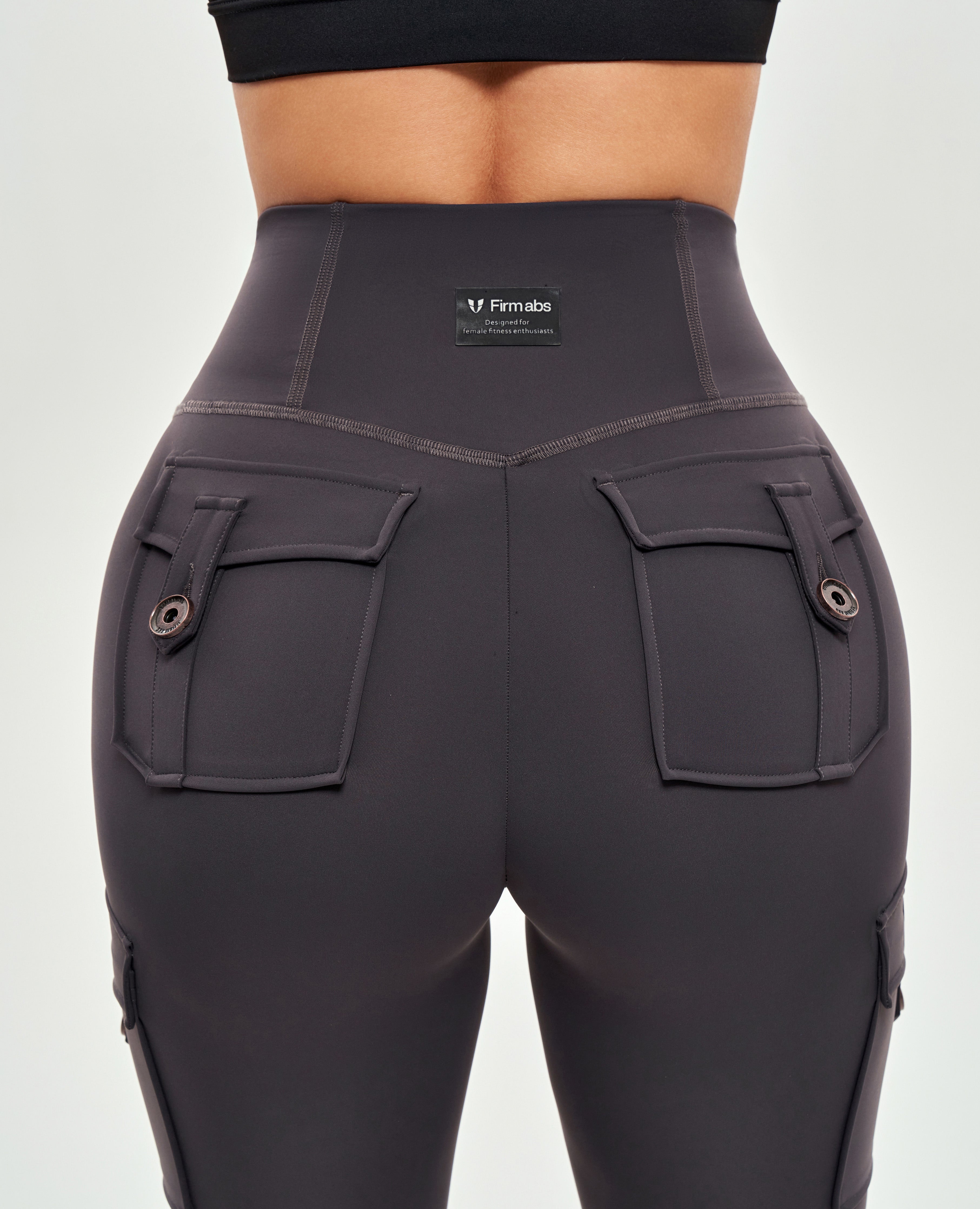 Cargo-Leggings mit hoher Taille – Graphitgrau