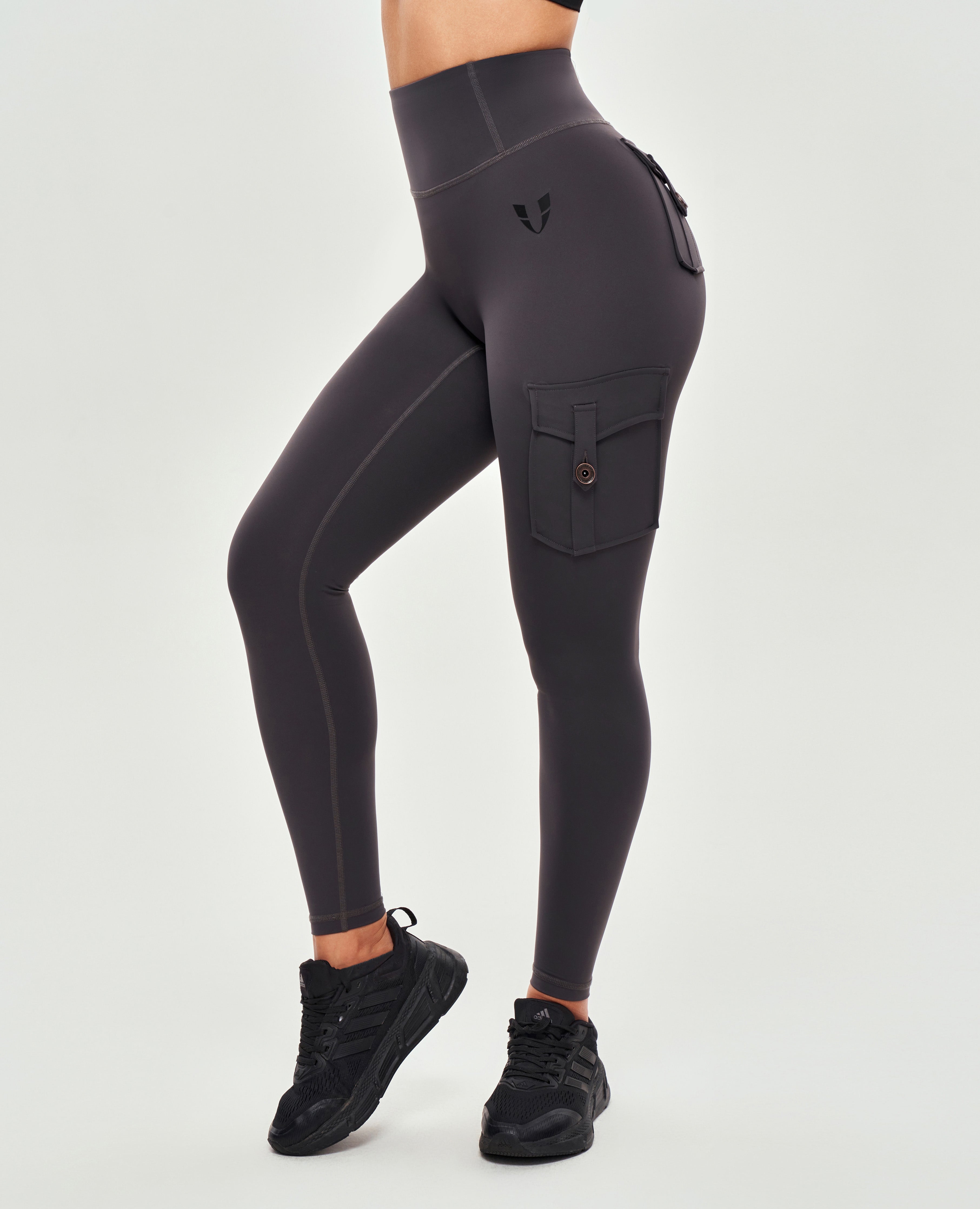 Cargo-Leggings mit hoher Taille – Graphitgrau