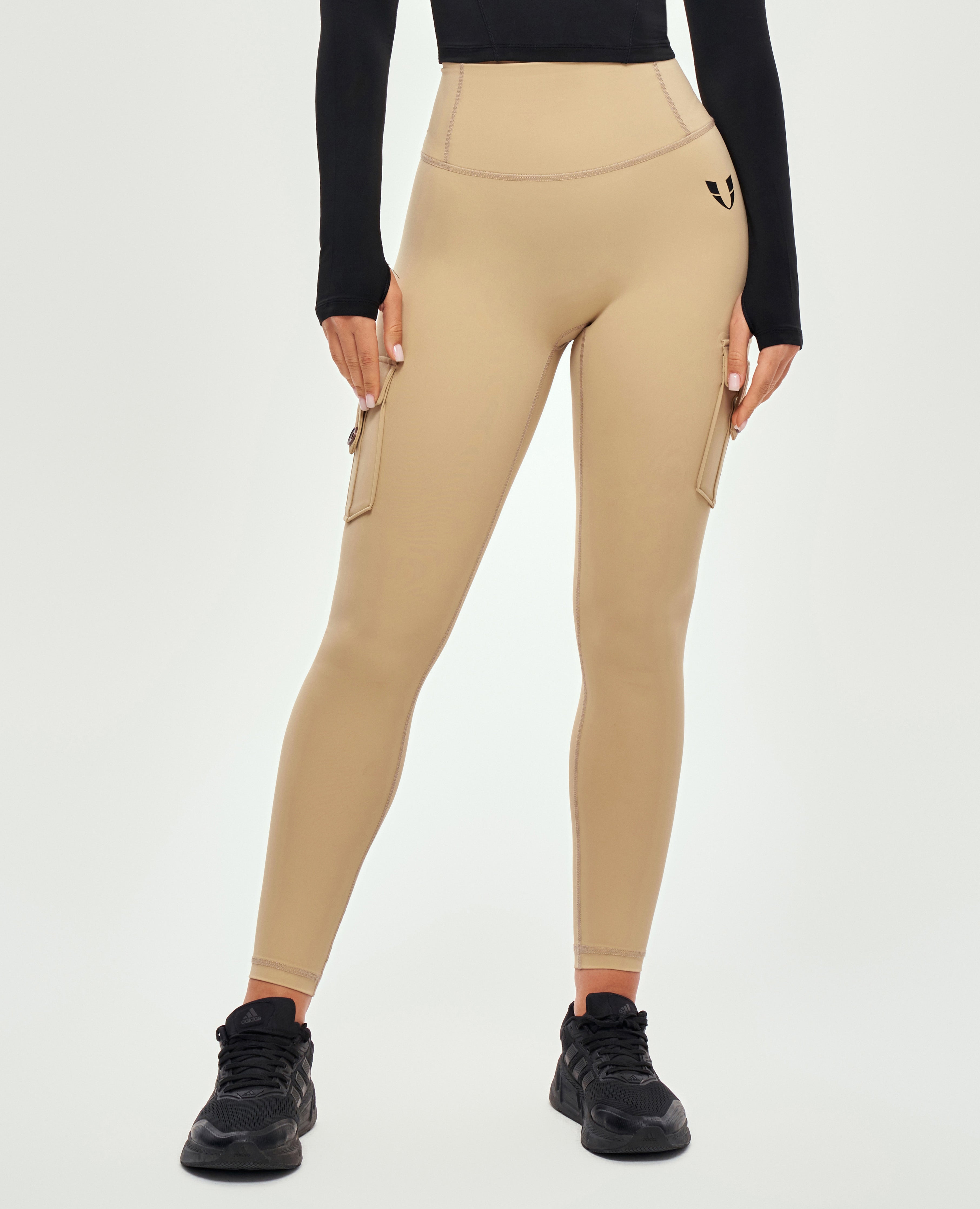 Cargo-Leggings mit hoher Taille – Khakigelb