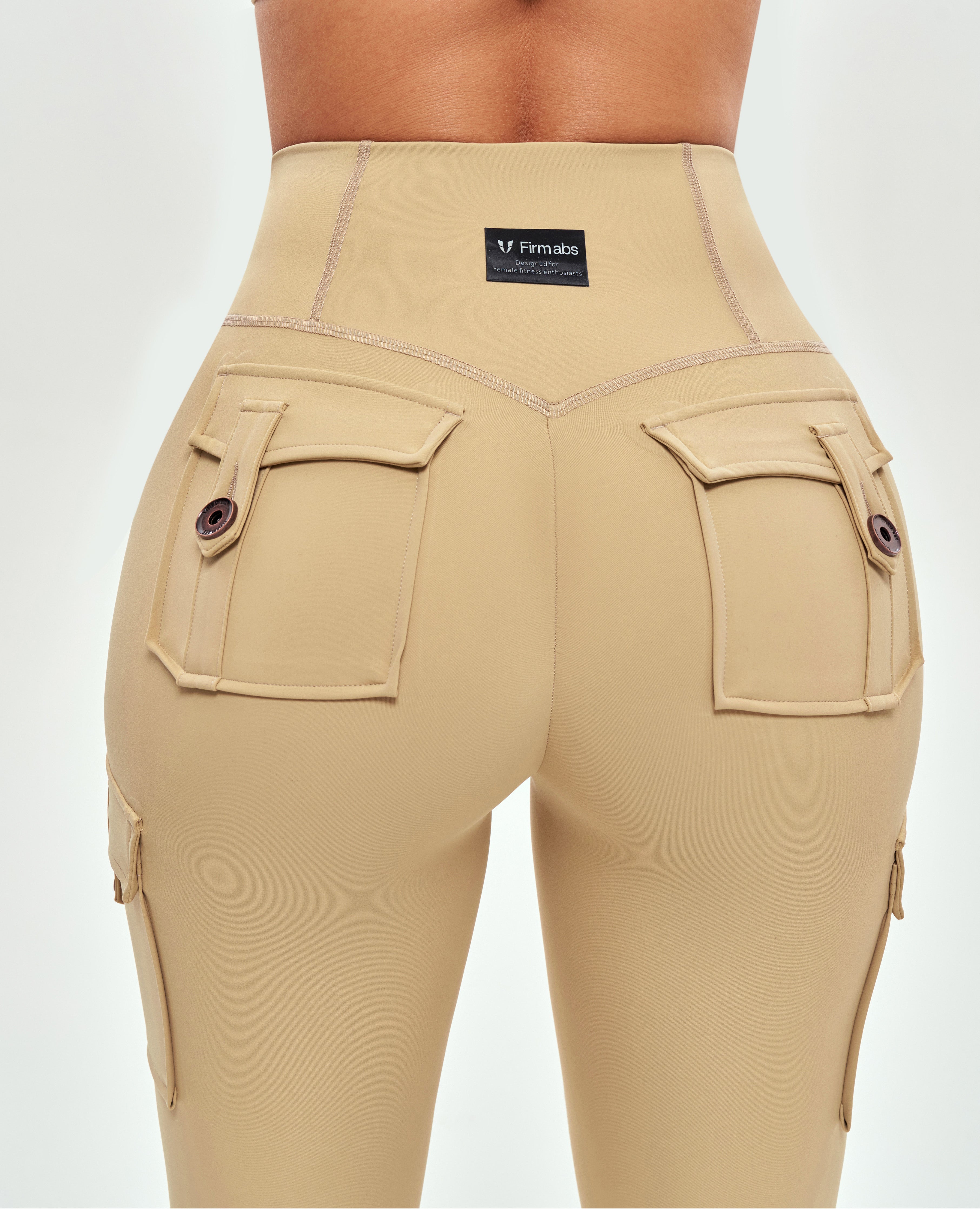 Cargo-Leggings mit hoher Taille – Khakigelb