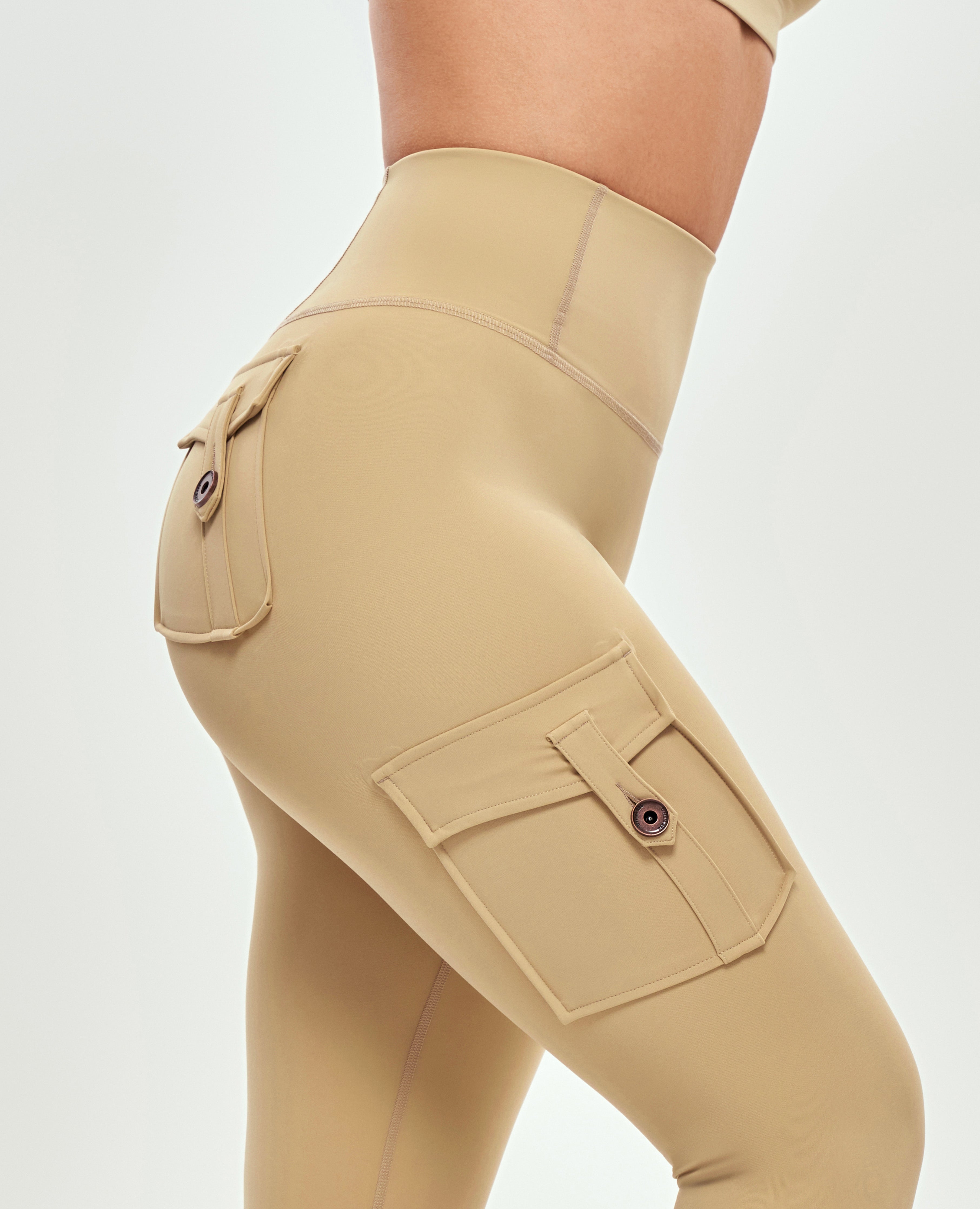 Cargo-Leggings mit hoher Taille – Khakigelb