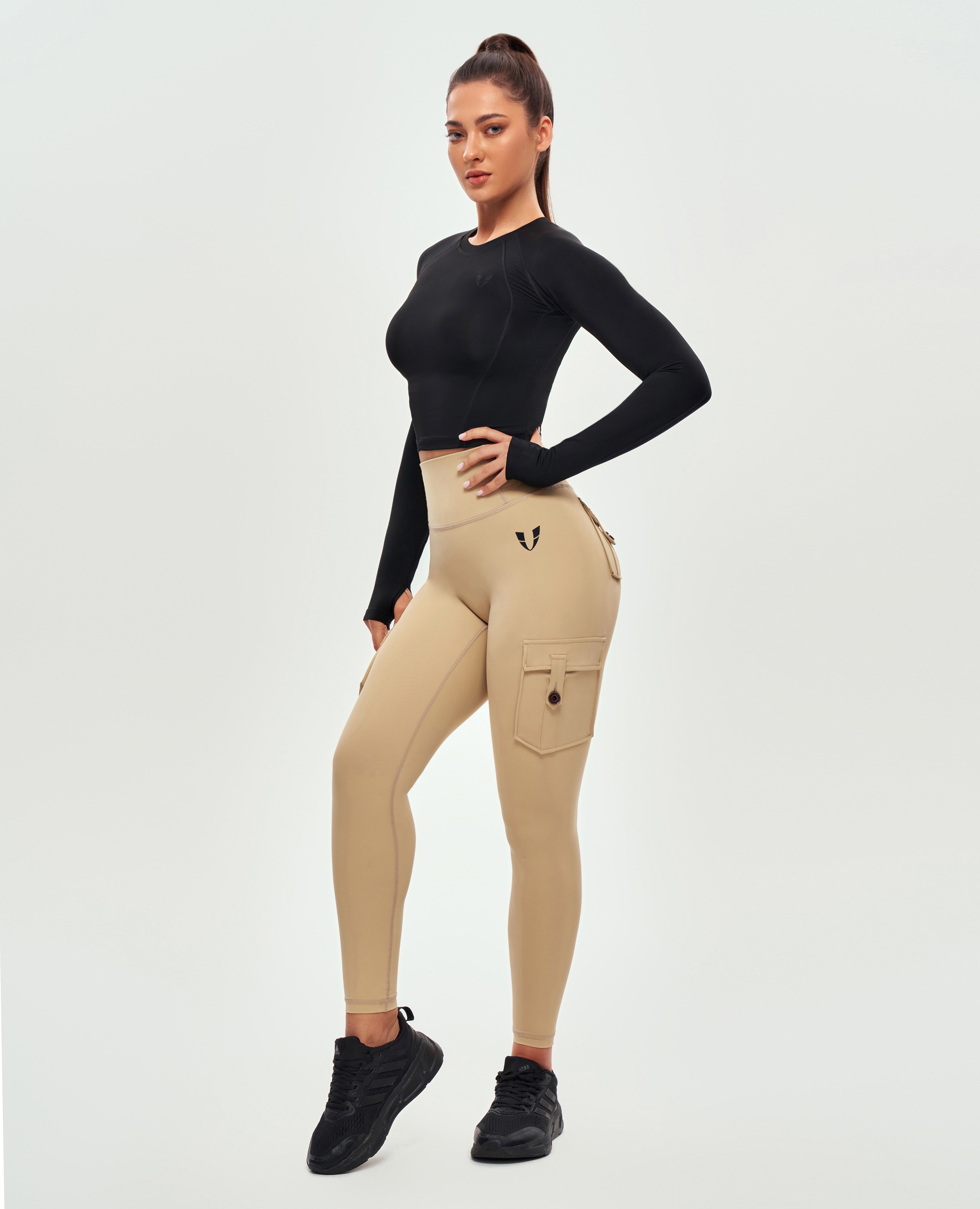 Cargo-Leggings mit hoher Taille – Khakigelb