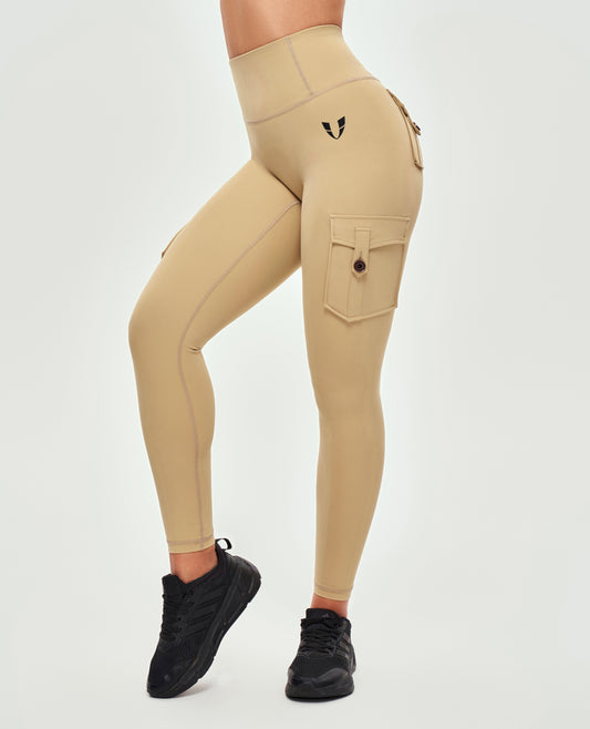 Cargo-Leggings mit hoher Taille – Khakigelb