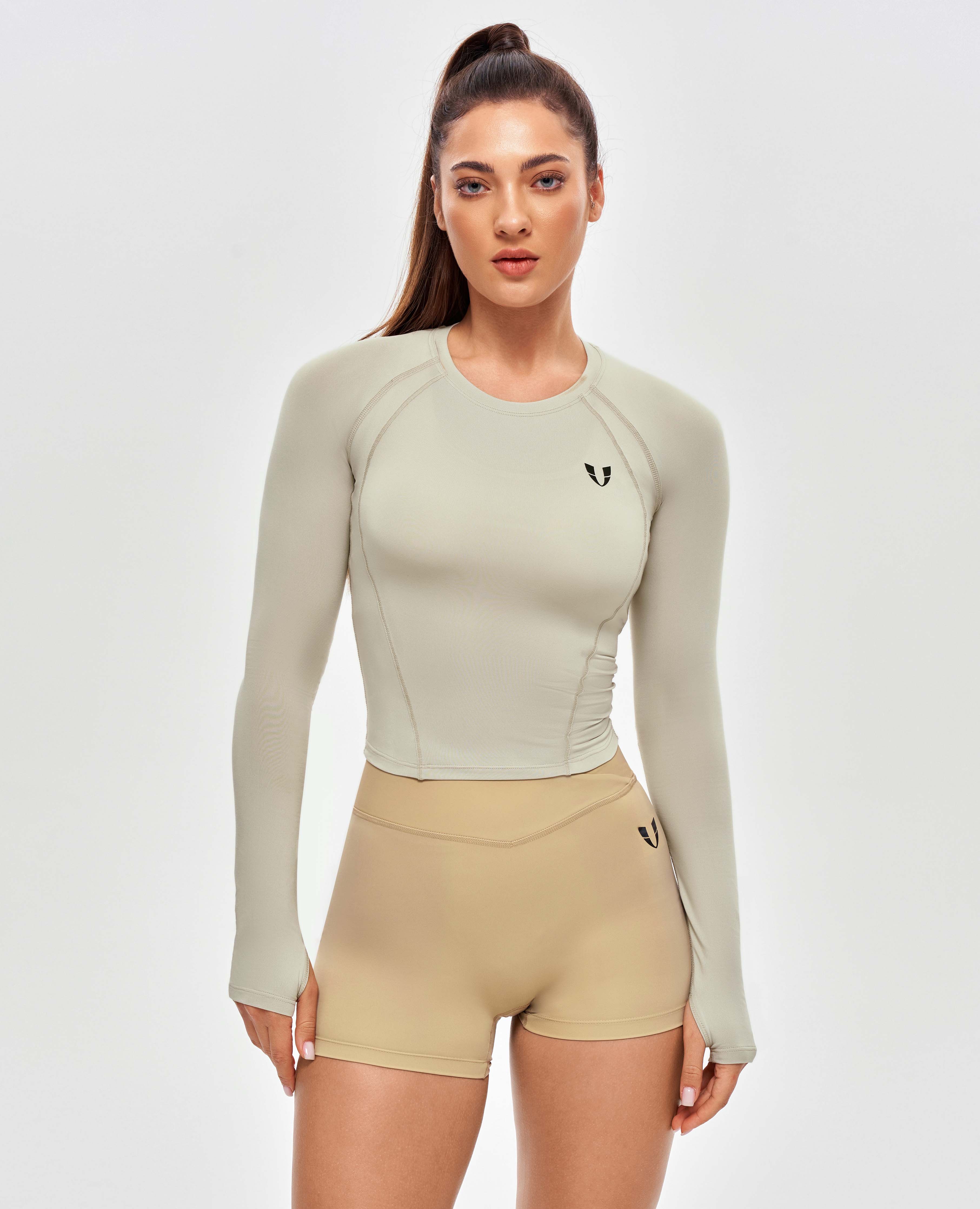 Crop-Top mit langen Ärmeln – Beige