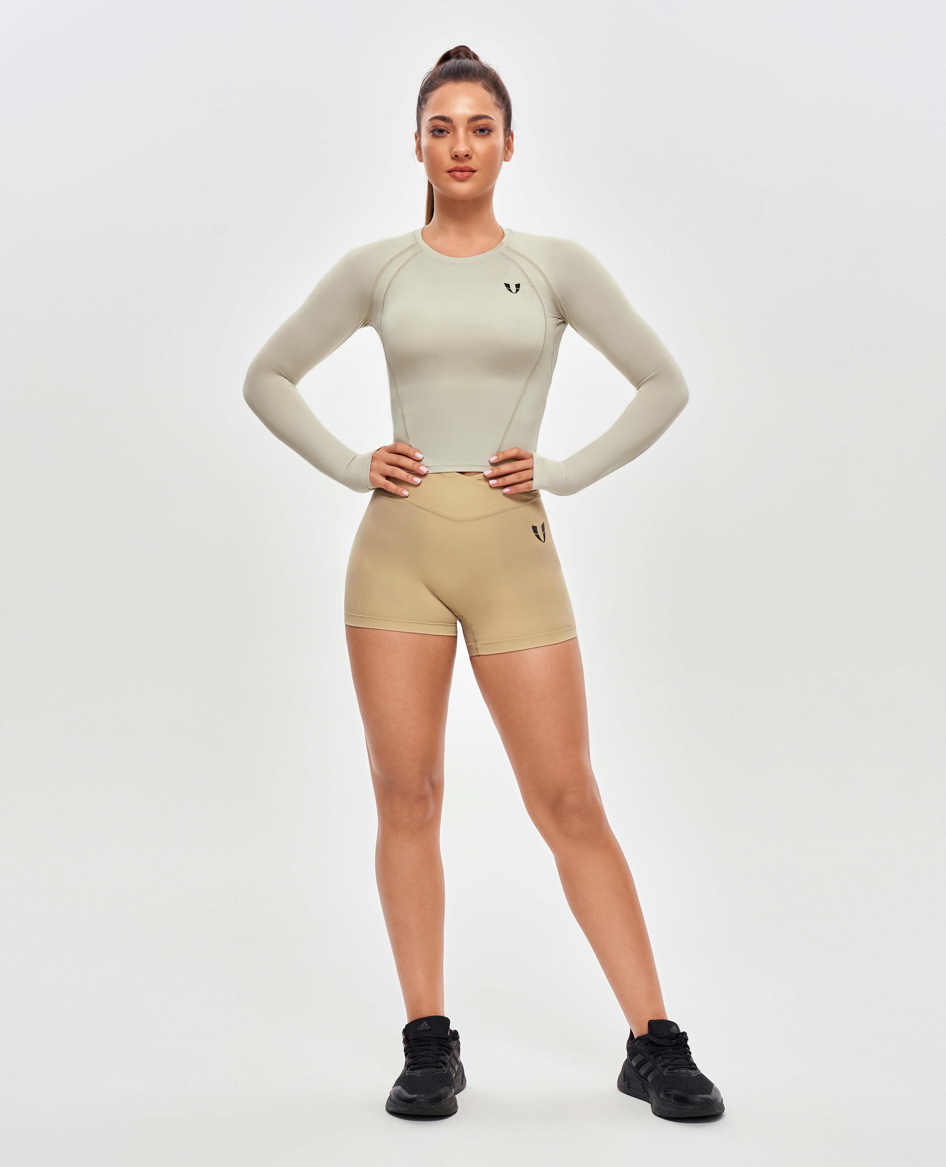 Crop-Top mit langen Ärmeln – Beige