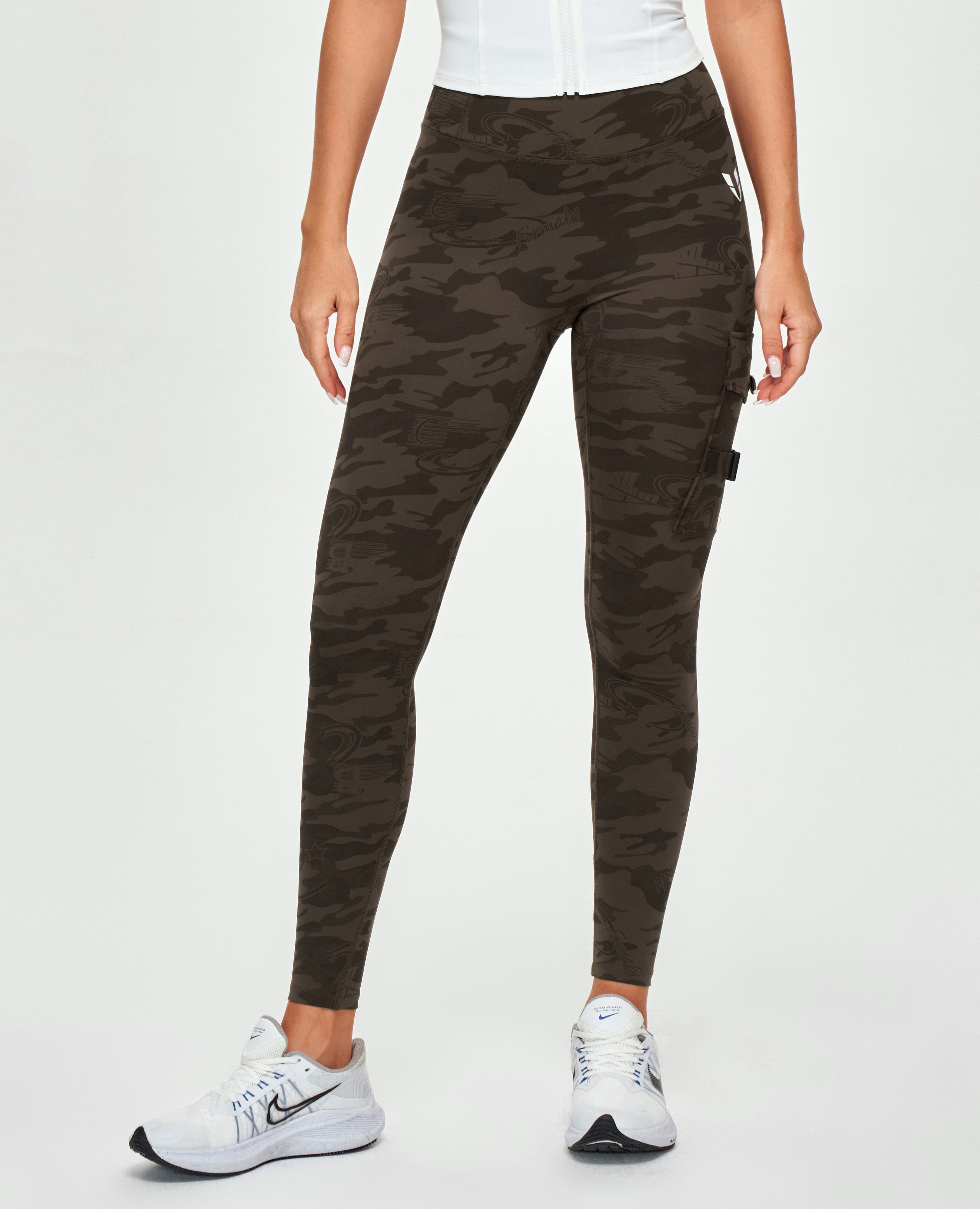 Cargo-Fitness-Leggings – Braunes Camouflage