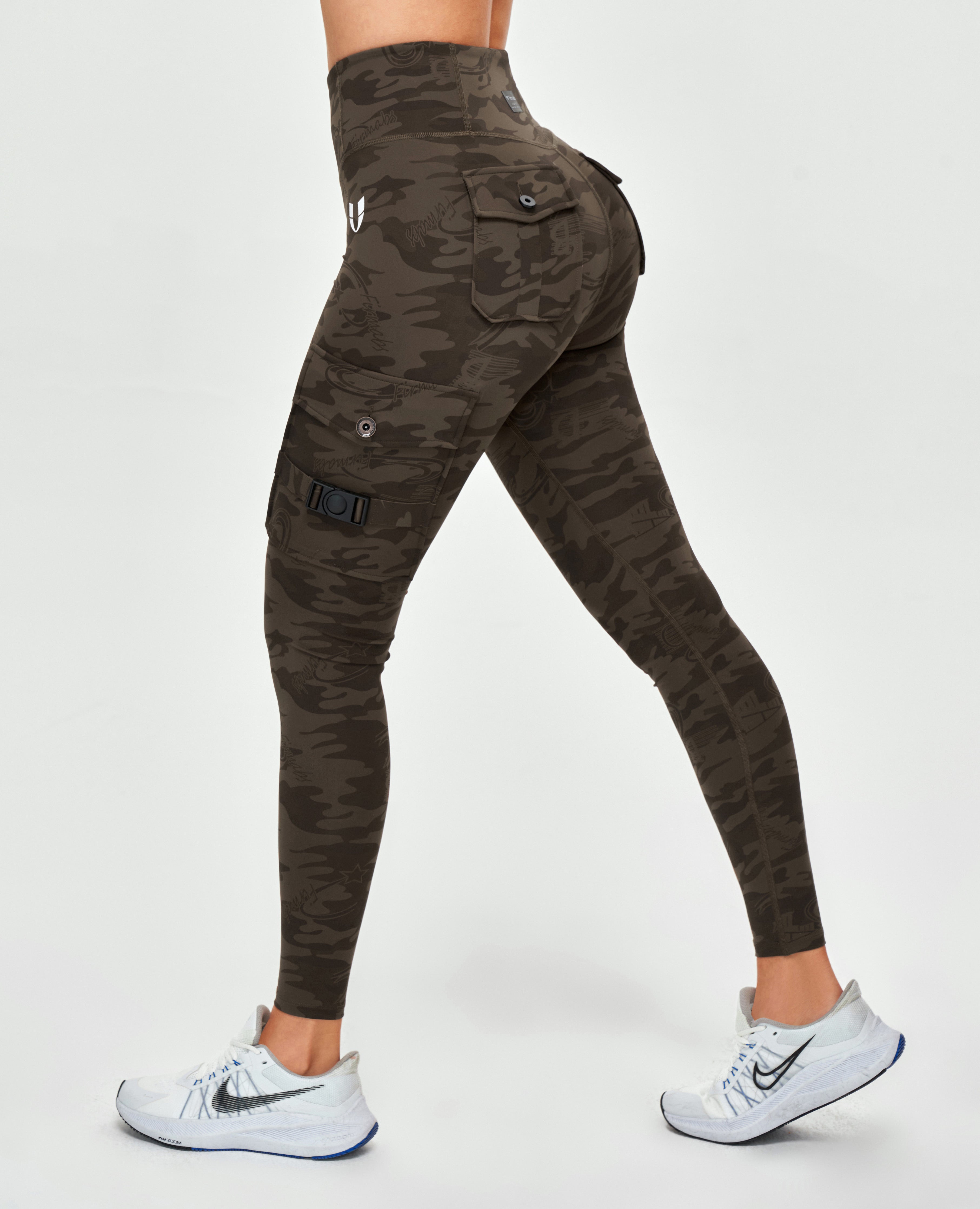 Cargo-Fitness-Leggings – Braunes Camouflage