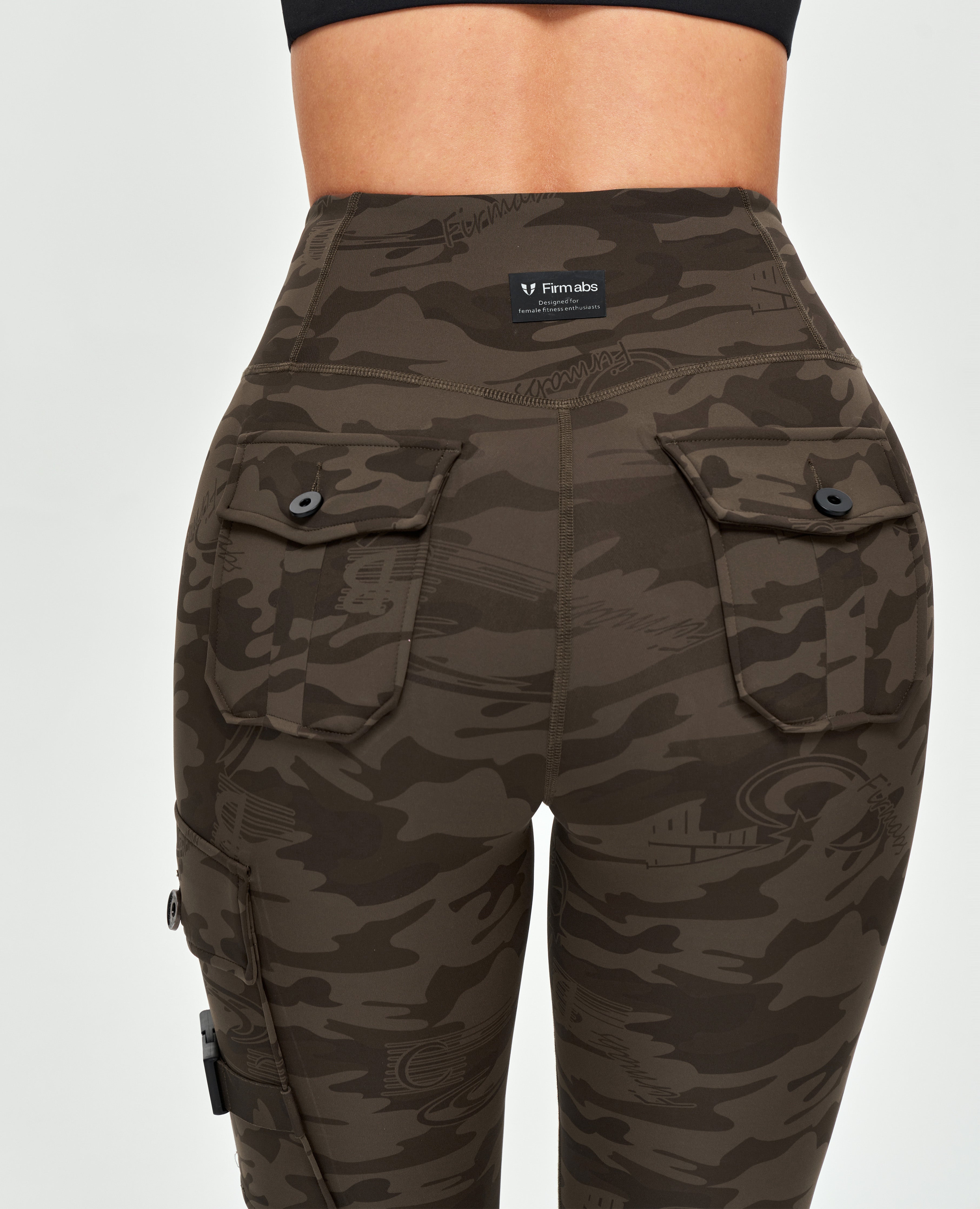 Cargo-Fitness-Leggings – Braunes Camouflage