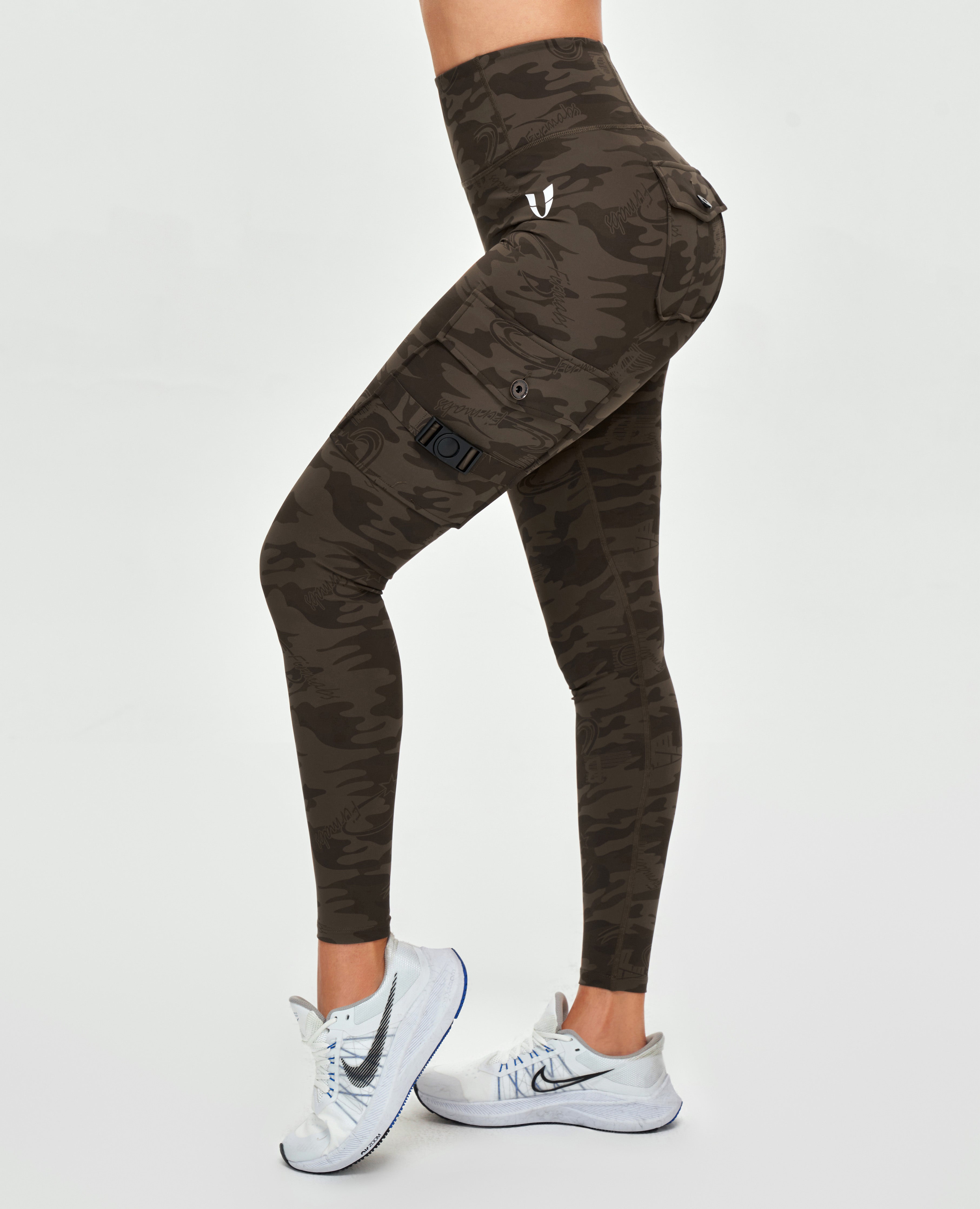 Cargo-Fitness-Leggings – Braunes Camouflage