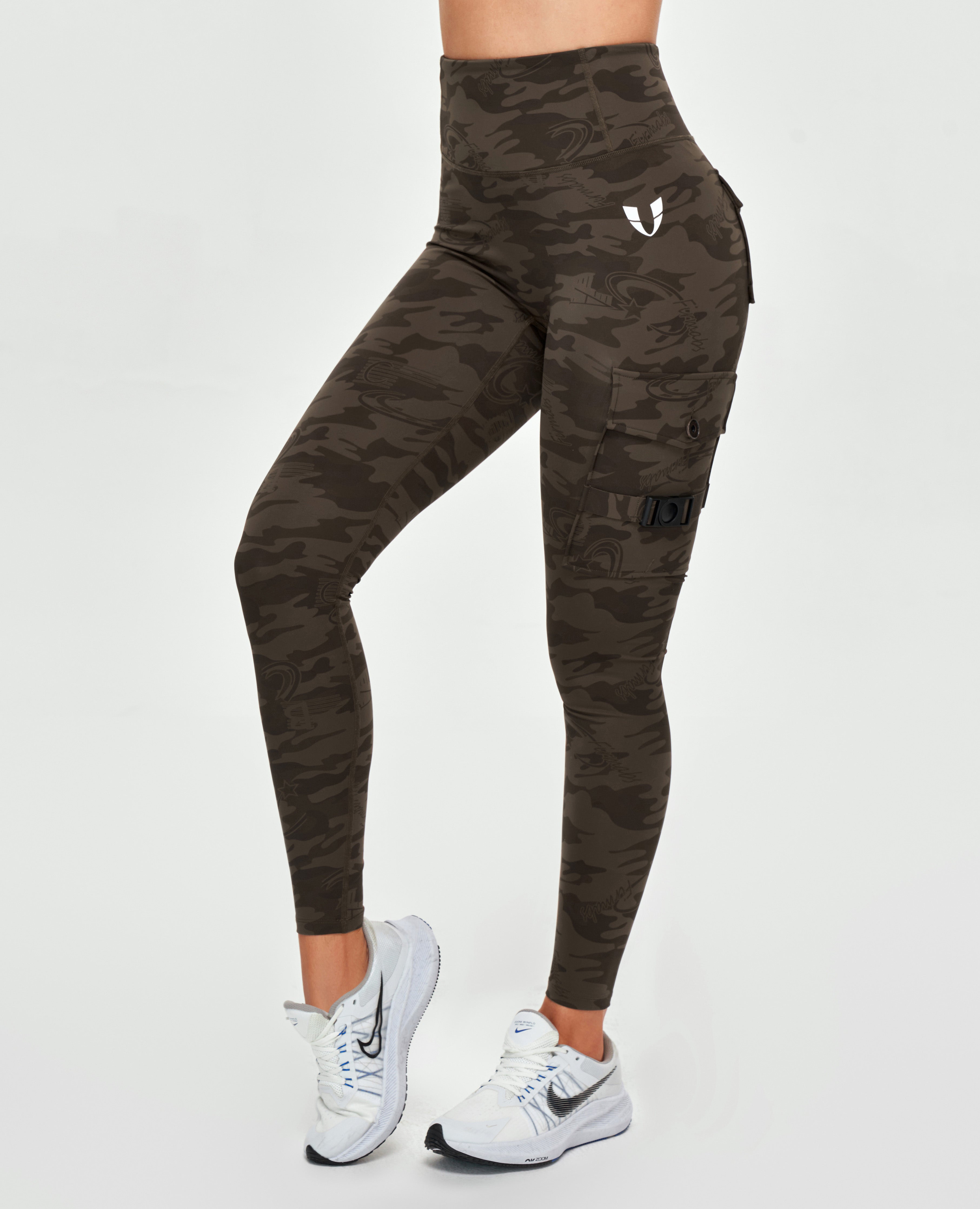 Cargo-Fitness-Leggings – Braunes Camouflage